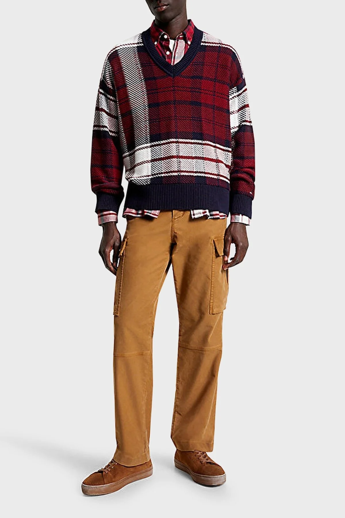 Tommy Hilfiger Ekoseli V Yaka Erkek Kazak MW0MW33083 DW5 LACİVERT - 8