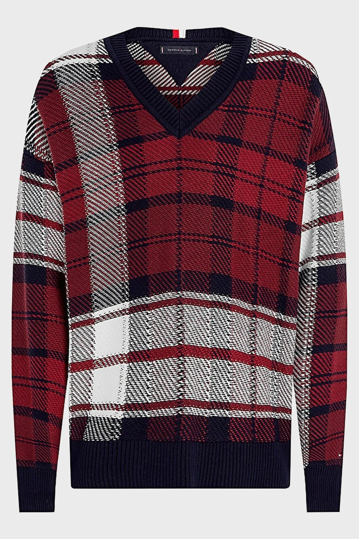 Tommy Hilfiger Ekoseli V Yaka Erkek Kazak MW0MW33083 DW5 LACİVERT - 10