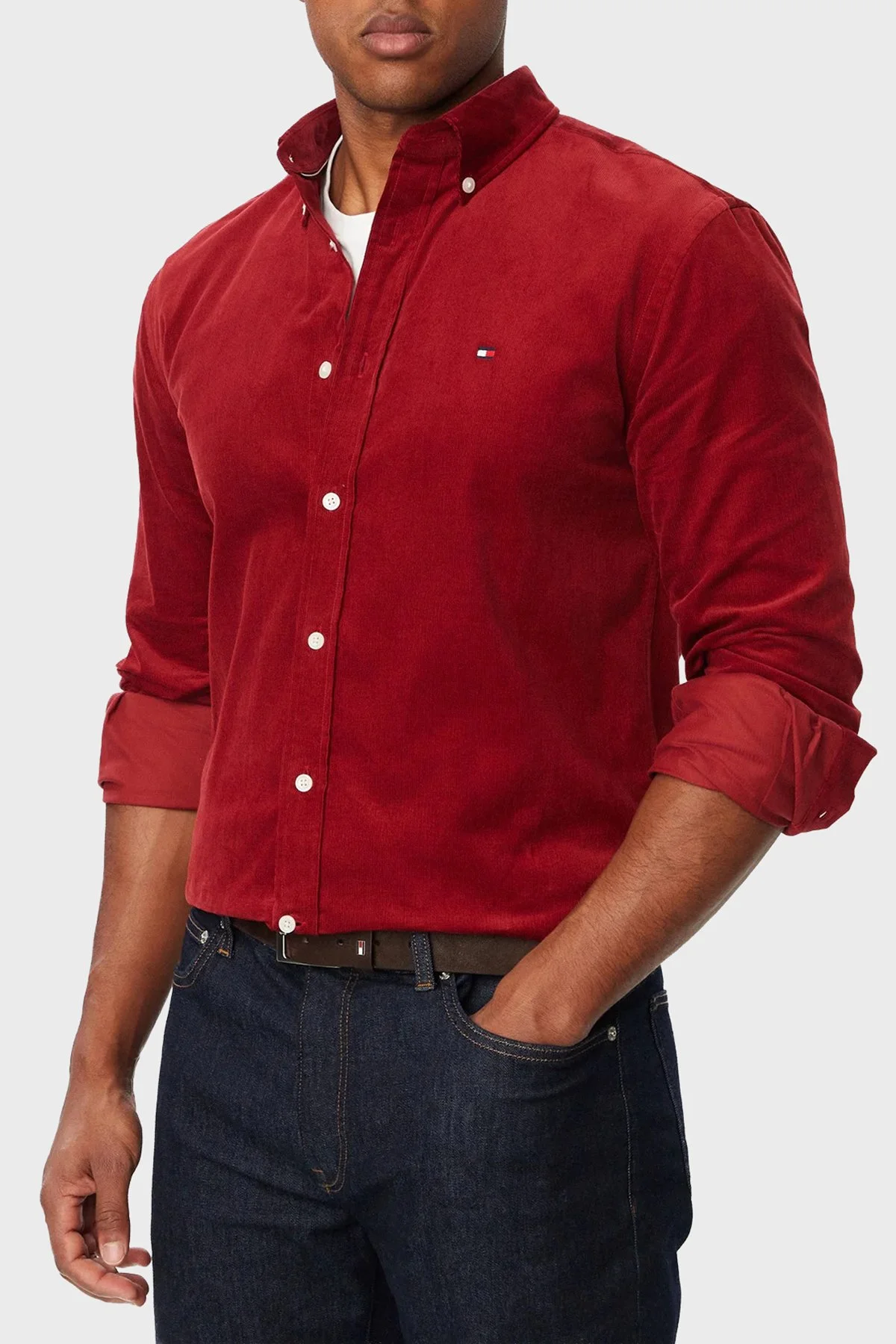 Tommy Hilfiger Erkek Gömlek MW0MW40486 XLI Kırmızı - 1