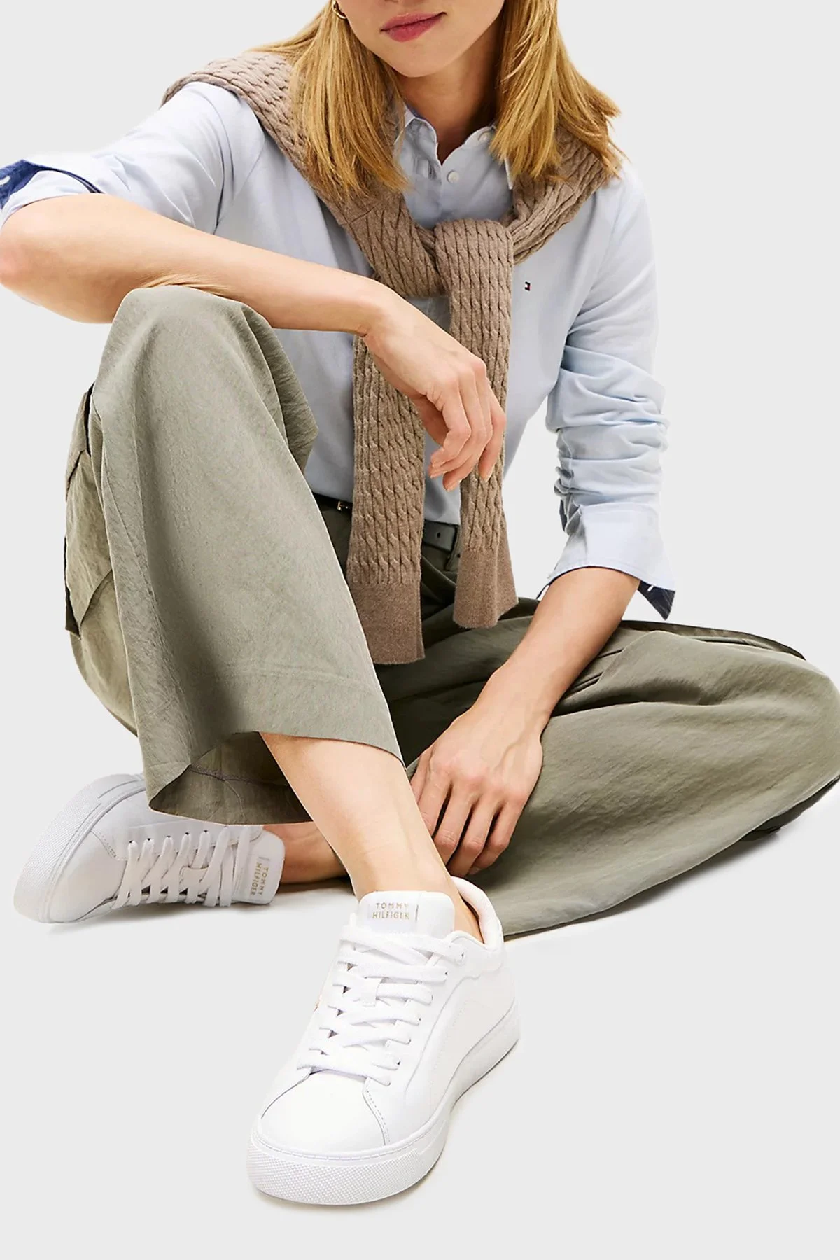 Tommy Hilfiger Hakiki Deri Bağcıklı Sneaker Bayan Ayakkabı FW0FW08815 YBR BEYAZ - 3