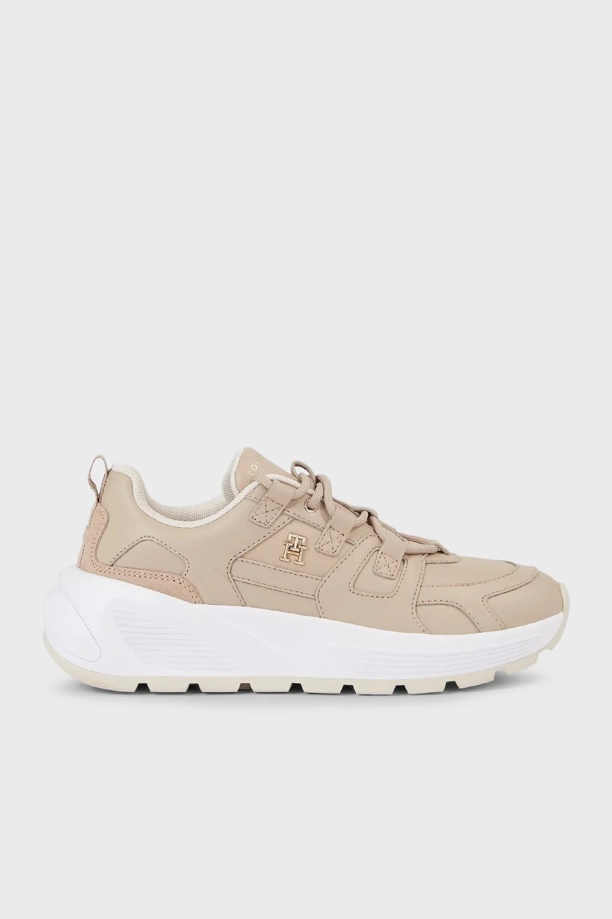Tommy Hilfiger Hakiki Deri Logo Detaylı Yüksek Topuklu Sneaker Bayan Ayakkabı FW0FW07340 ABO BEJ - 1