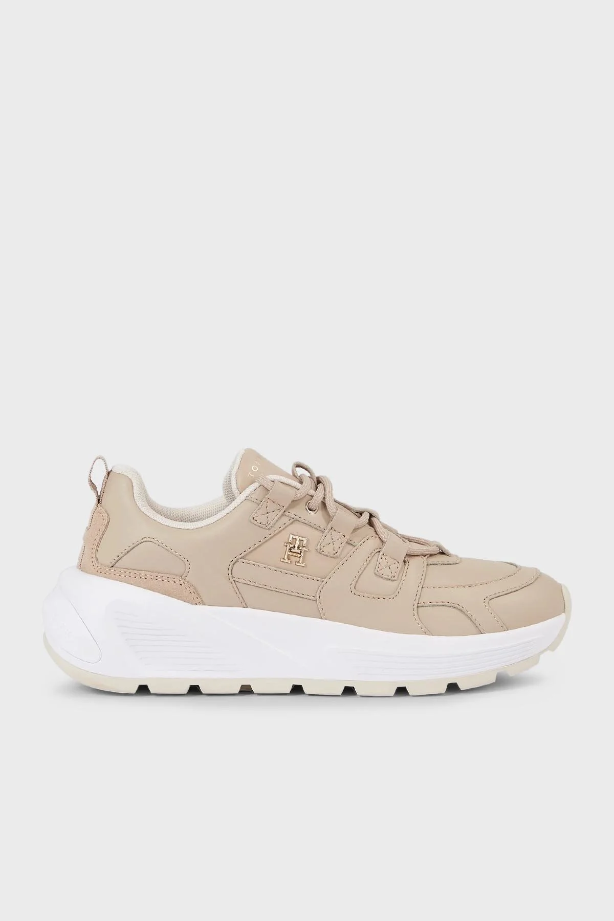 Tommy Hilfiger Hakiki Deri Logo Detaylı Yüksek Topuklu Sneaker Bayan Ayakkabı FW0FW07340 ABO BEJ - 1