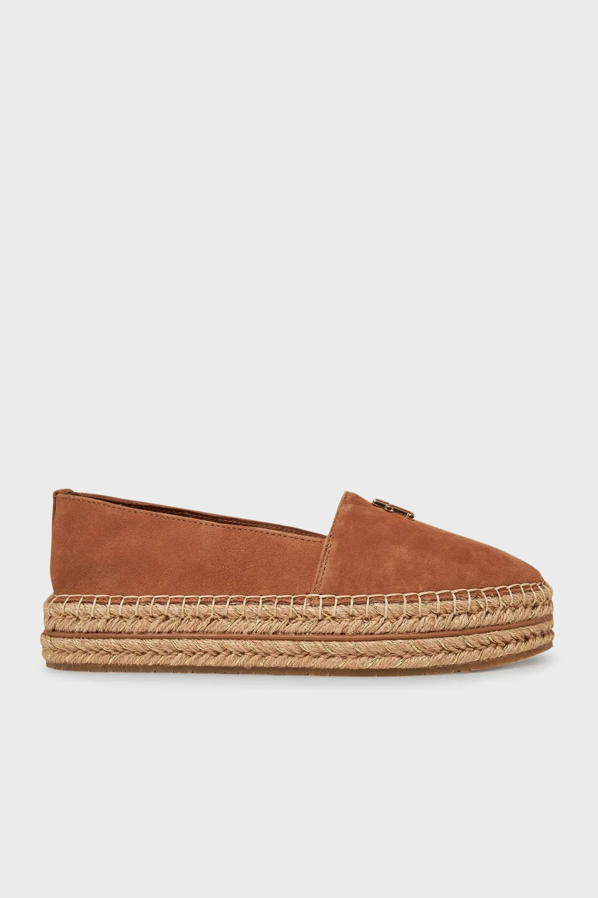 Tommy Hilfiger Hakiki Deri ve Süet Detaylı Paltform Taban Espadril Bayan Ayakkabı FW0FW08586 GU9 KAHVE - 1