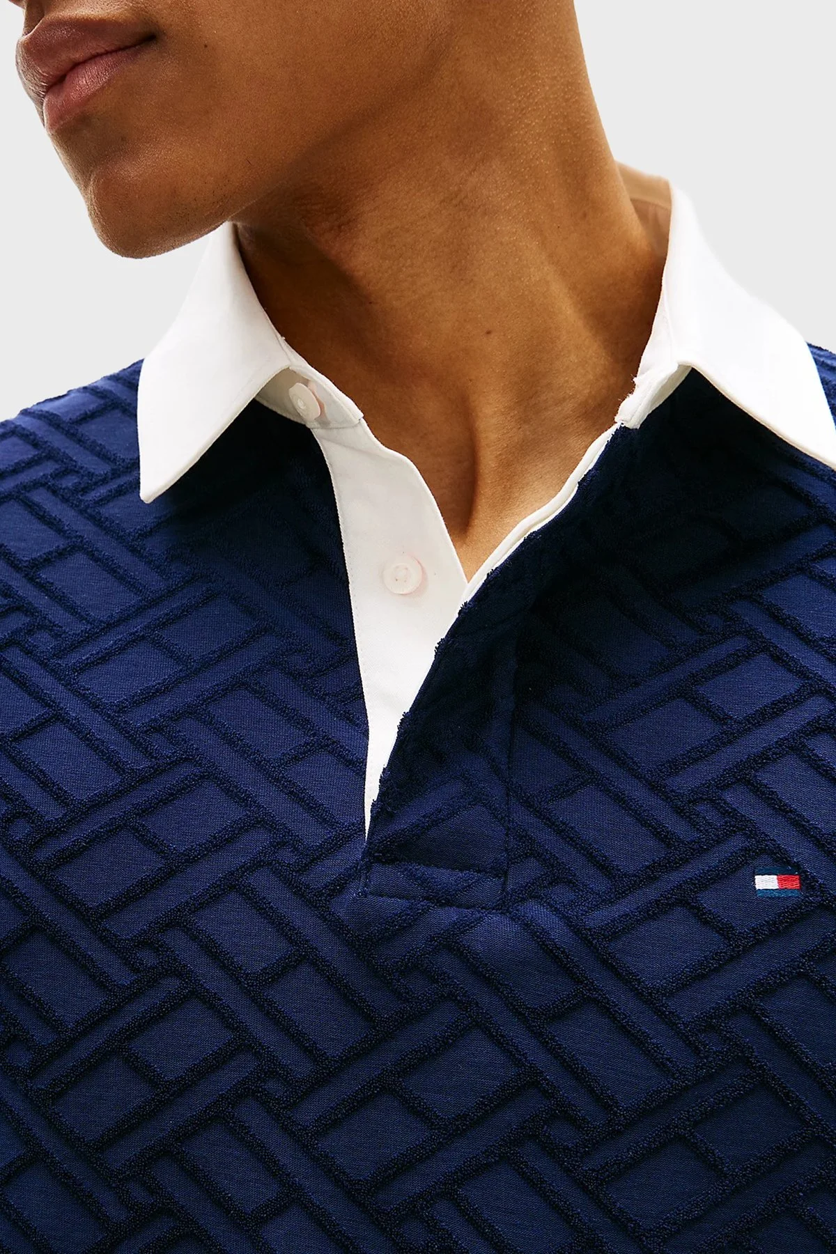 Tommy Hilfiger Jakarlı Pamuklu Regular Fit Kontrast Erkek Polo Yaka T Shirt MW0MW42759 DCC LACİVERT - 4