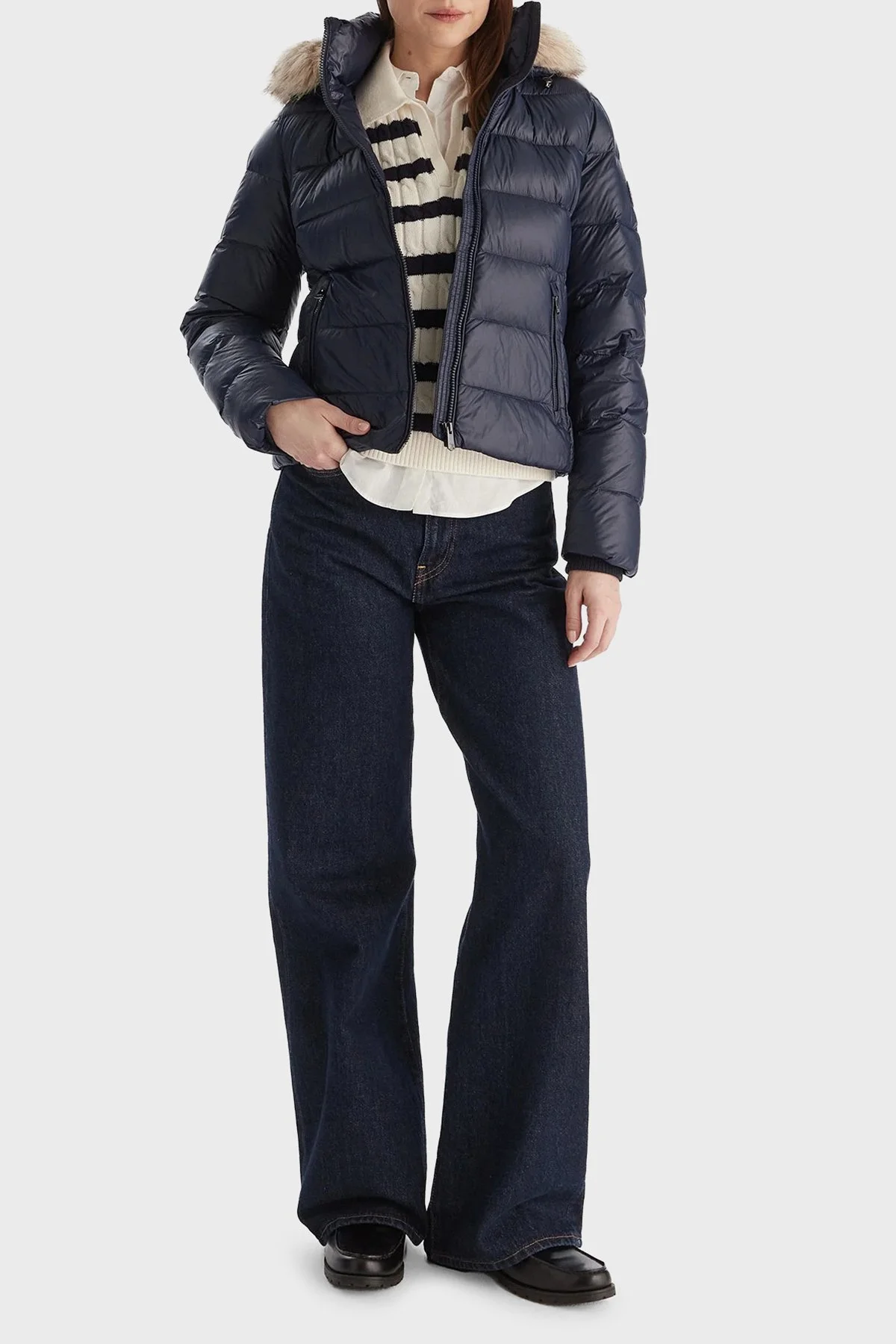 Tommy Hilfiger Kapitoneli Slim Fit Çıkarılabilir Kapüşonlu Su İtici Şişme Parlak Bayan Mont WW0WW47354 C1G LACİVERT - 2