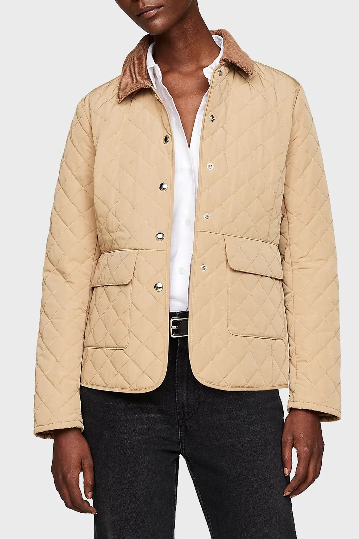 Tommy Hilfiger Kapitoneli Su İtici Regular Fit Gömlek Yaka Bayan Ceket WW0WW43127 RBL KOYU HAKİ - 1