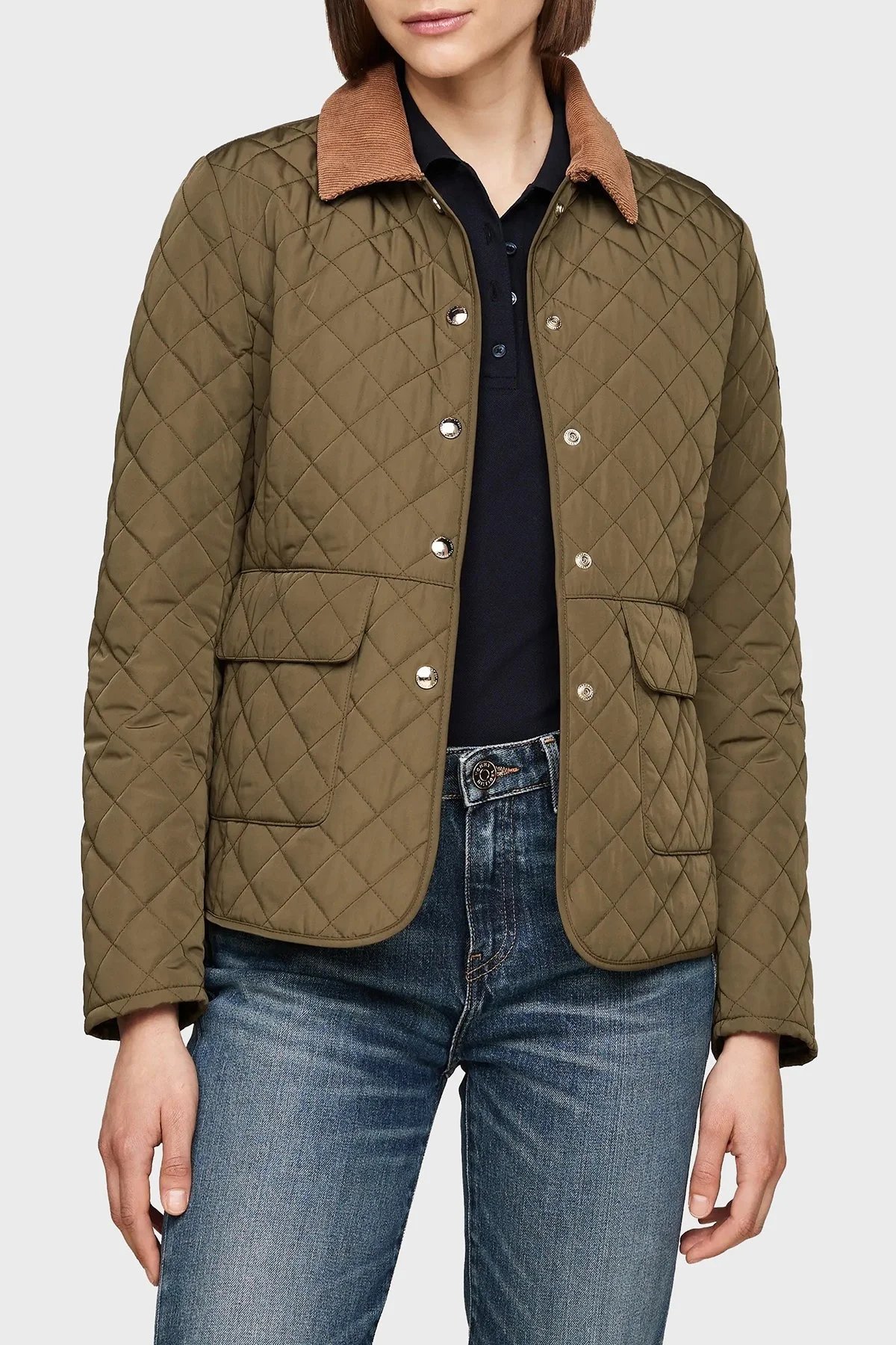 Tommy Hilfiger Kapitoneli Su İtici Regular Fit Gömlek Yaka Bayan Ceket WW0WW43127 RBN KOYU HAKİ - 1