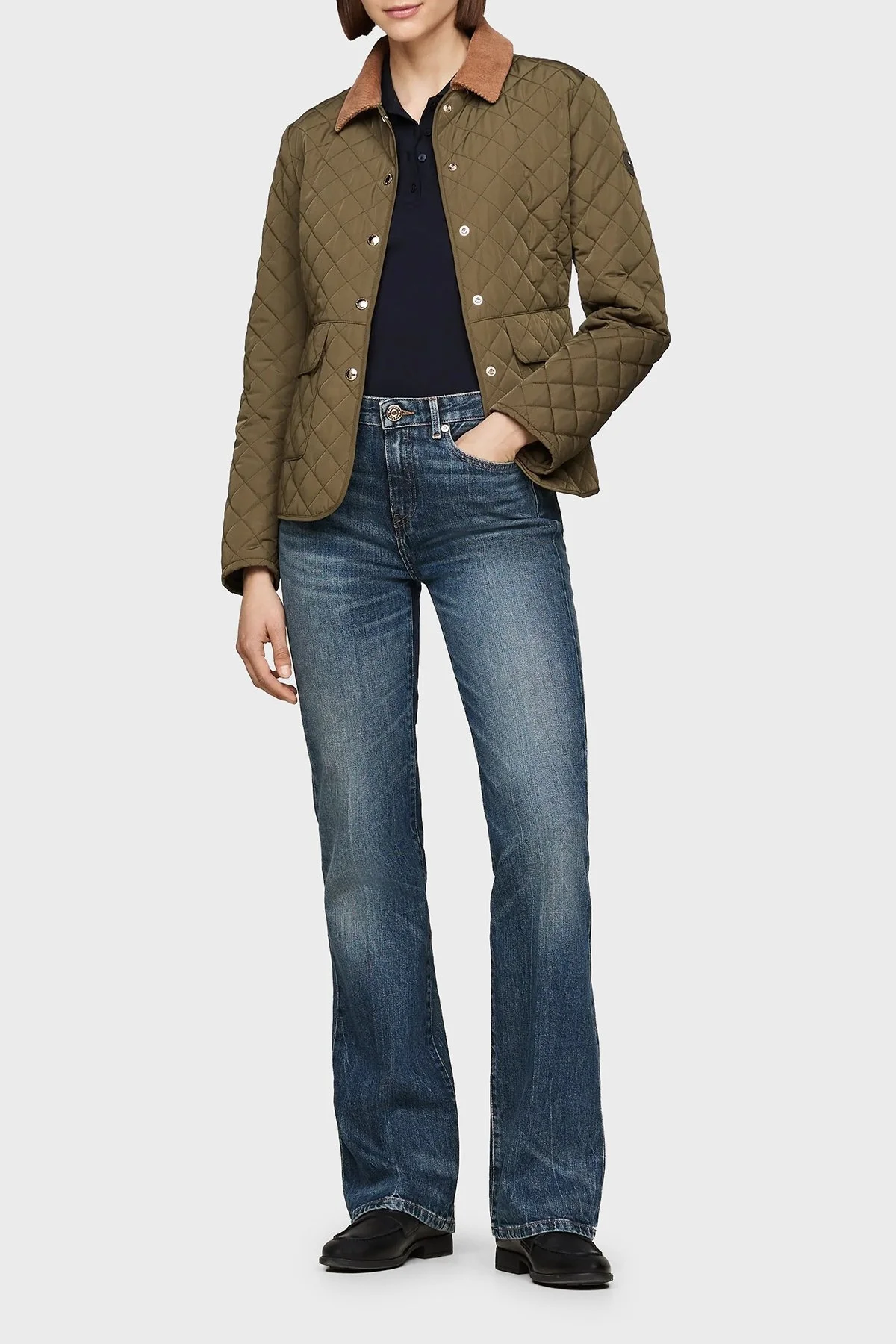 Tommy Hilfiger Kapitoneli Su İtici Regular Fit Gömlek Yaka Bayan Ceket WW0WW43127 RBN KOYU HAKİ - 3