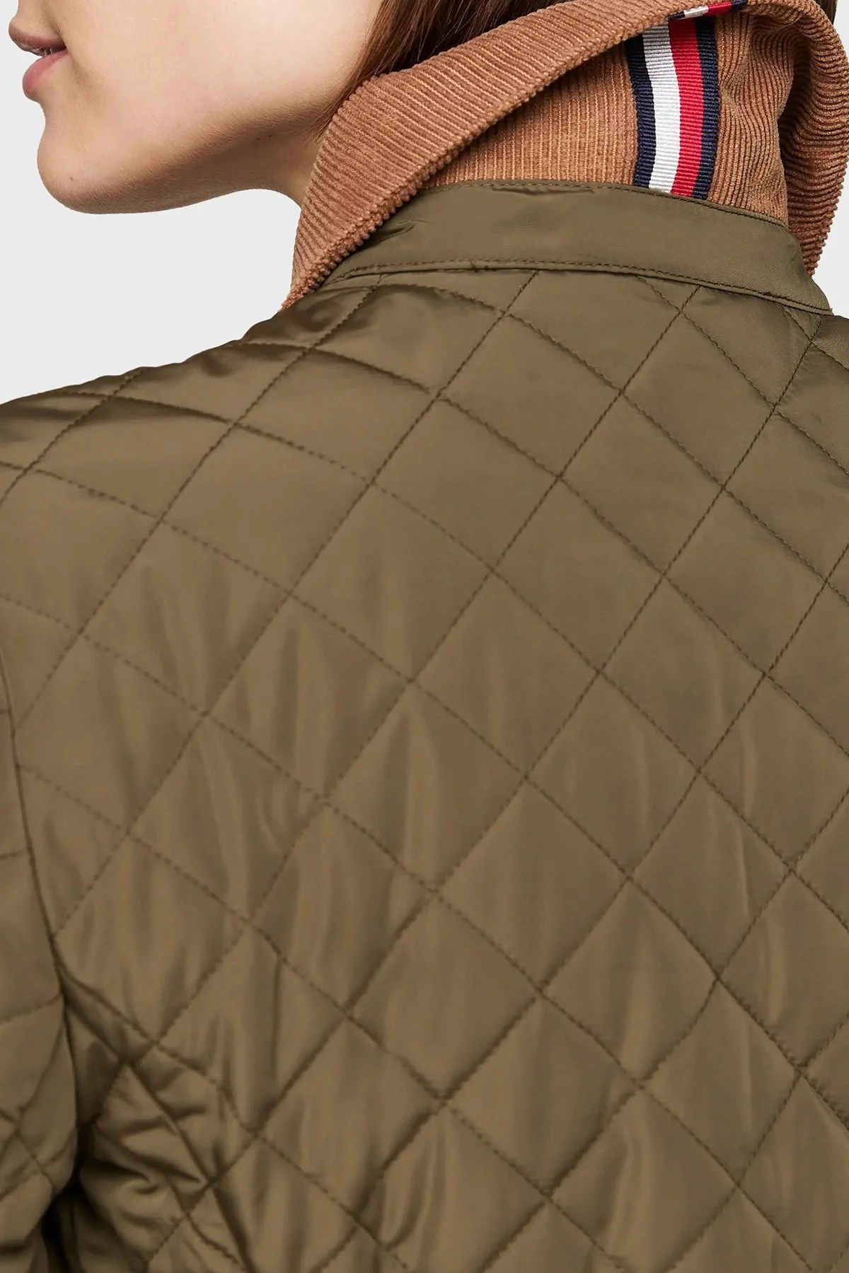 Tommy Hilfiger Kapitoneli Su İtici Regular Fit Gömlek Yaka Bayan Ceket WW0WW43127 RBN KOYU HAKİ - 4