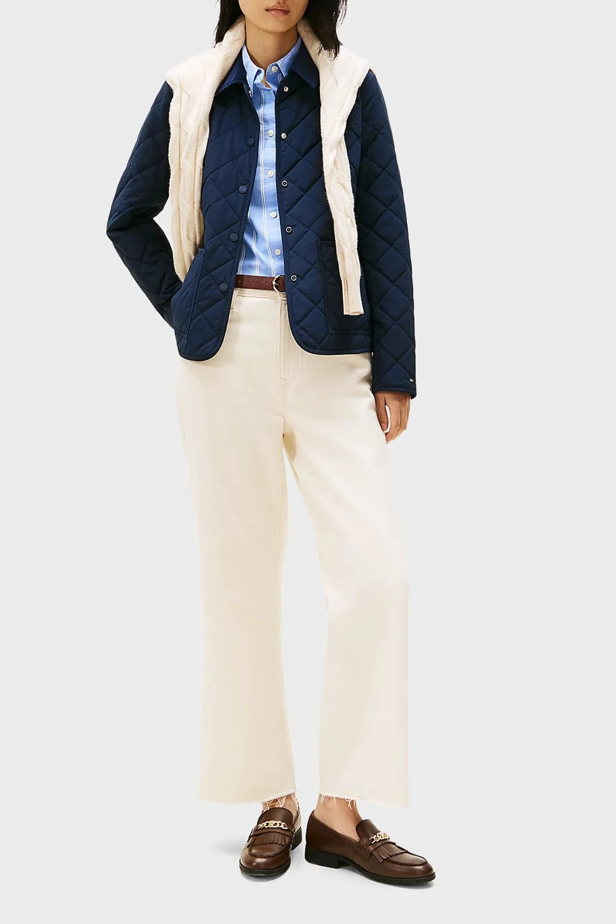 Tommy Hilfiger Kapitoneli Su İtici Slim Fit Düğmeli Bayan Ceket WW0WW47448 C1G LACİVERT - 2