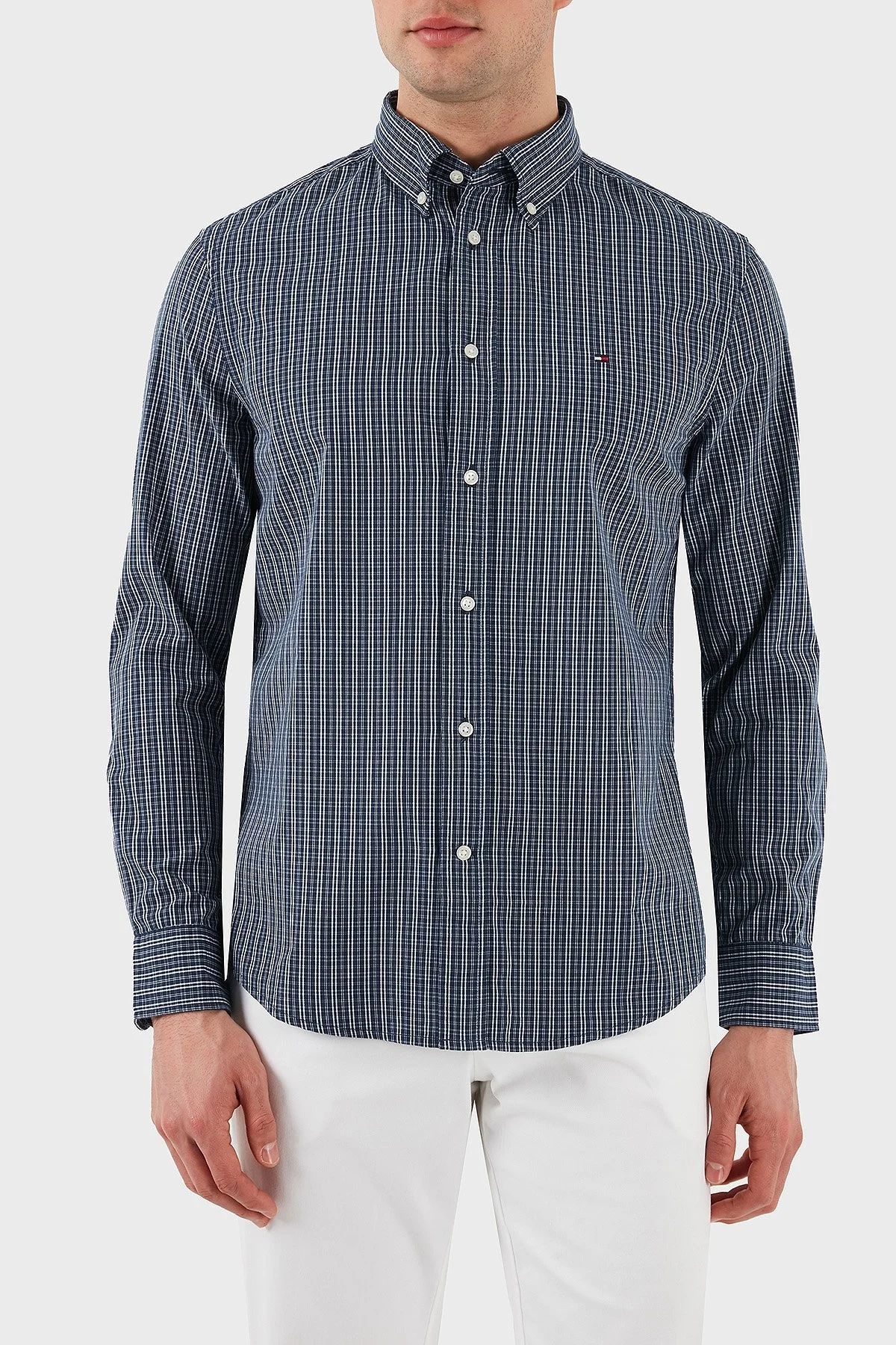 Tommy Hilfiger Kareli % 100 Pamuk Regular Fit Düğmeli Yaka Erkek Gömlek MW0MW37552 0MT MAVİ - 3