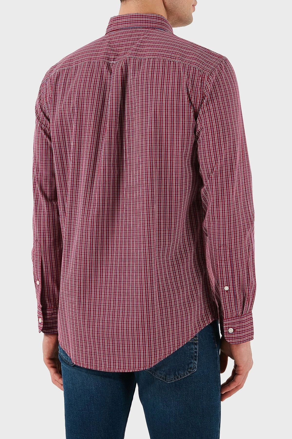 Tommy Hilfiger Kareli % 100 Pamuk Regular Fit Düğmeli Yaka Erkek Gömlek MW0MW37552 0QJ KIRMIZI - 9