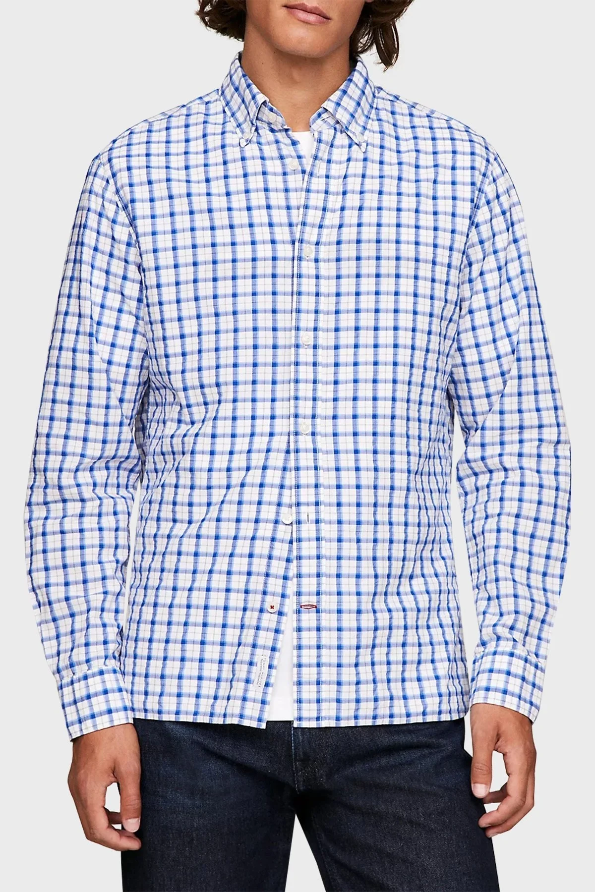 Tommy Hilfiger Kareli Pamuklu Regular Fit Erkek Gömlek MW0MW33771 0MT MAVİ - 1