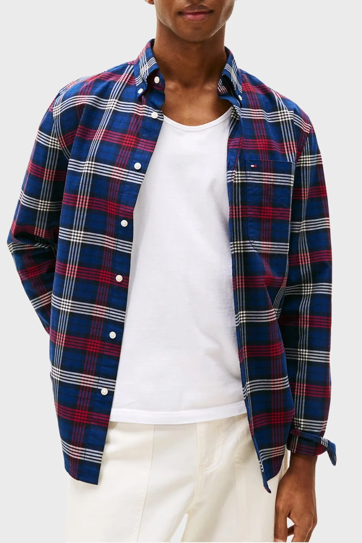 Tommy Hilfiger Kareli Pamuklu Regular Fit Uzun Kollu Erkek Gömlek MW0MW39681 0MS LACİVERT-BEYAZ - 1