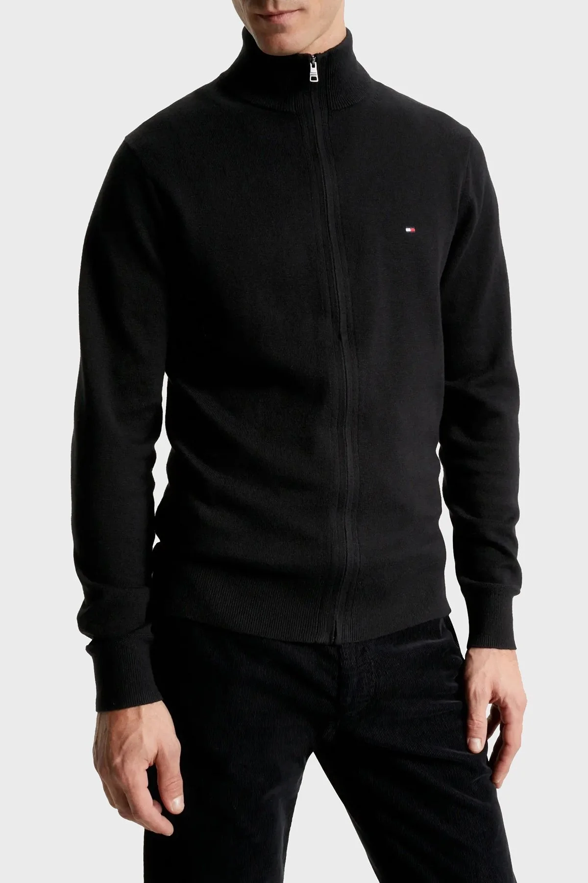 Tommy Hilfiger Kaşmir Pamuklu Regular Fit Fermuarlı Erkek Hırka MW0MW28050 BDS SİYAH - 1