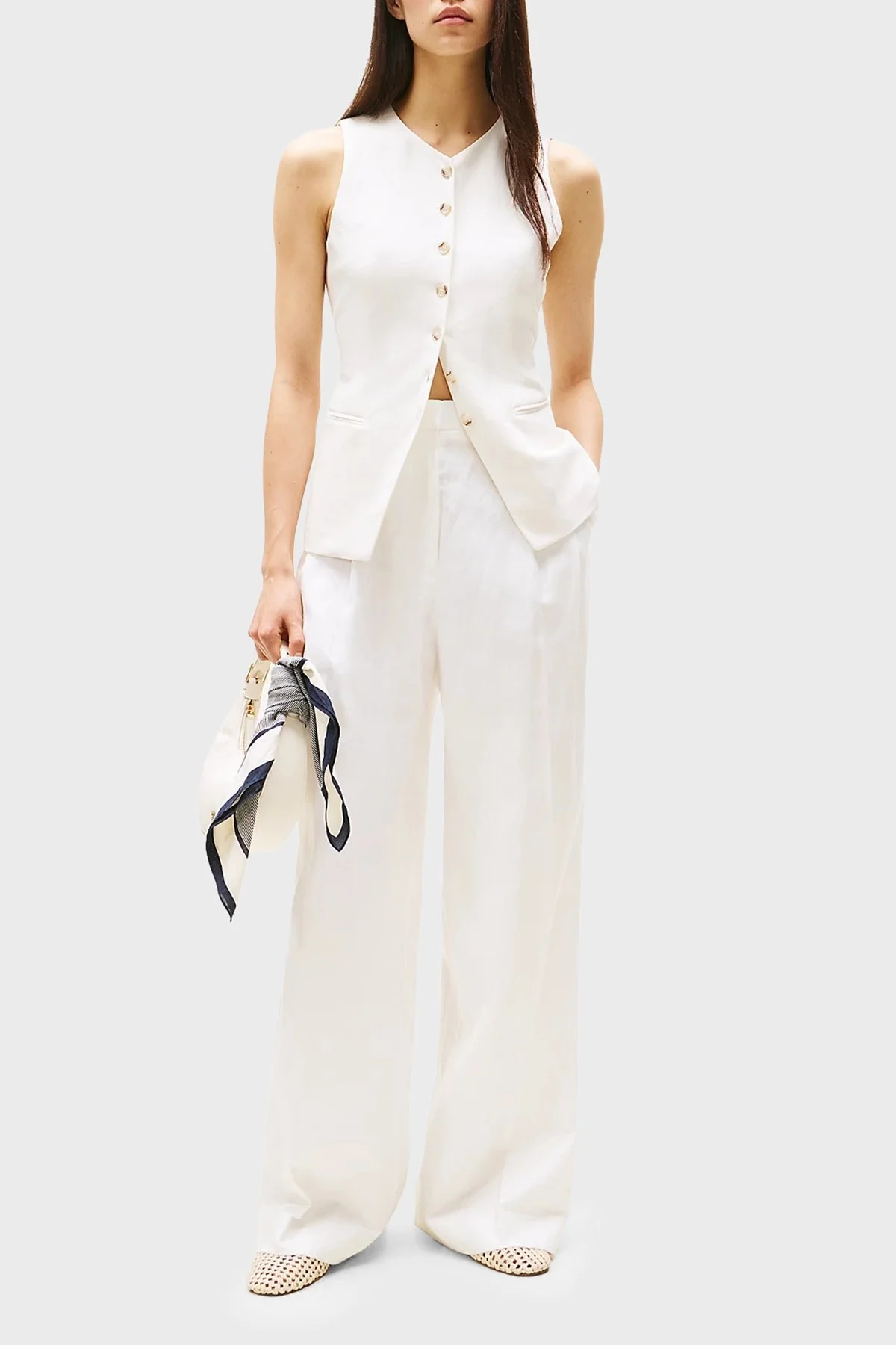 Tommy Hilfiger Keten Karışımlı Relaxed Fit Yüksek Bel Geniş Paça Kumaş Bayan Pantolon WW0WW47214 Z00 AÇIK BEJ - 7