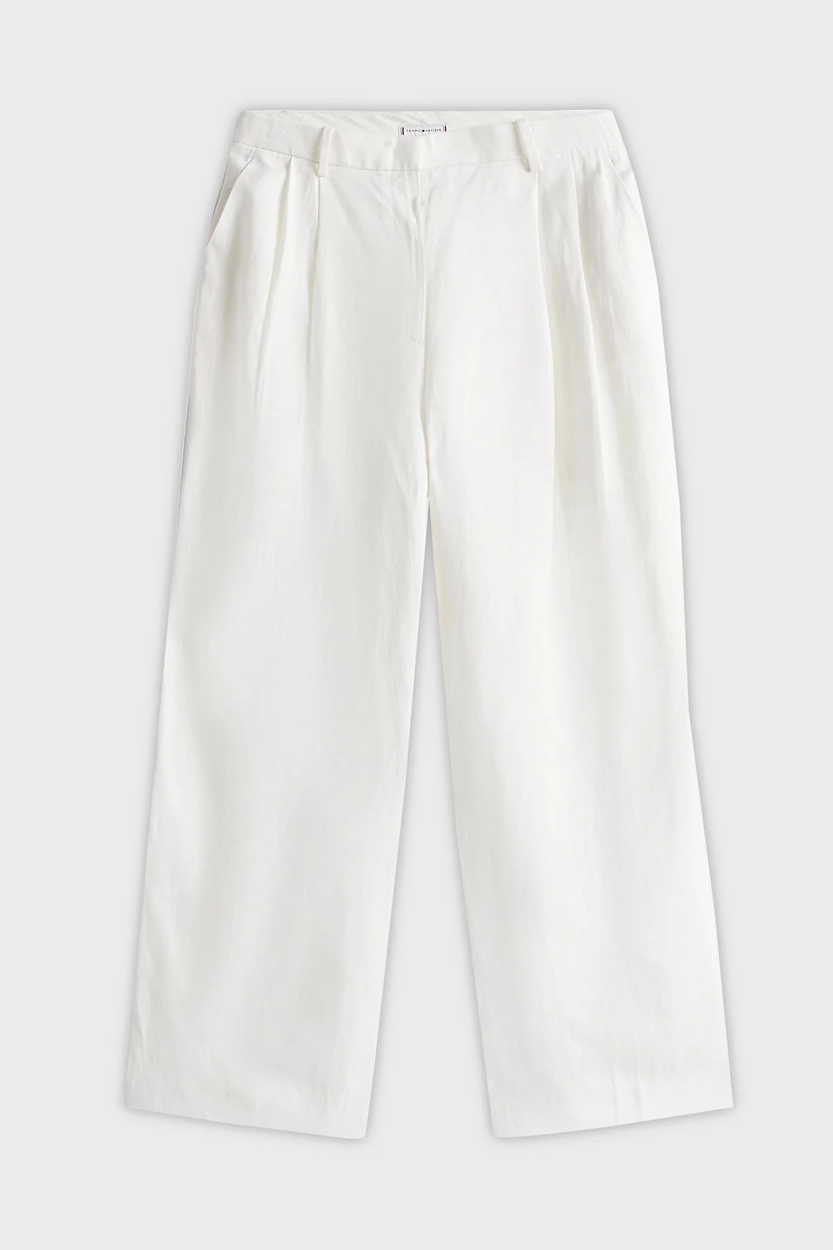 Tommy Hilfiger Keten Karışımlı Relaxed Fit Yüksek Bel Geniş Paça Kumaş Bayan Pantolon WW0WW47214 Z00 AÇIK BEJ - 10