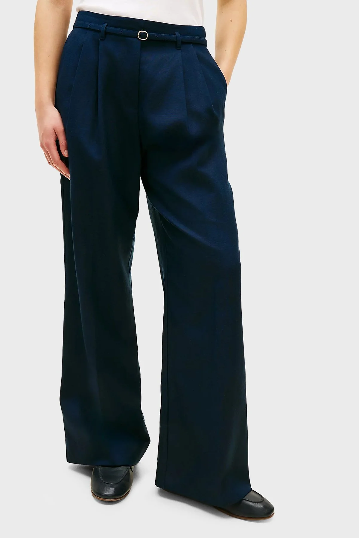 Tommy Hilfiger Keten Karışımlı Wide Leg Fit Yüksek Bel Kadın Pantolon WW0WW48884 C1G LACİVERT - 1
