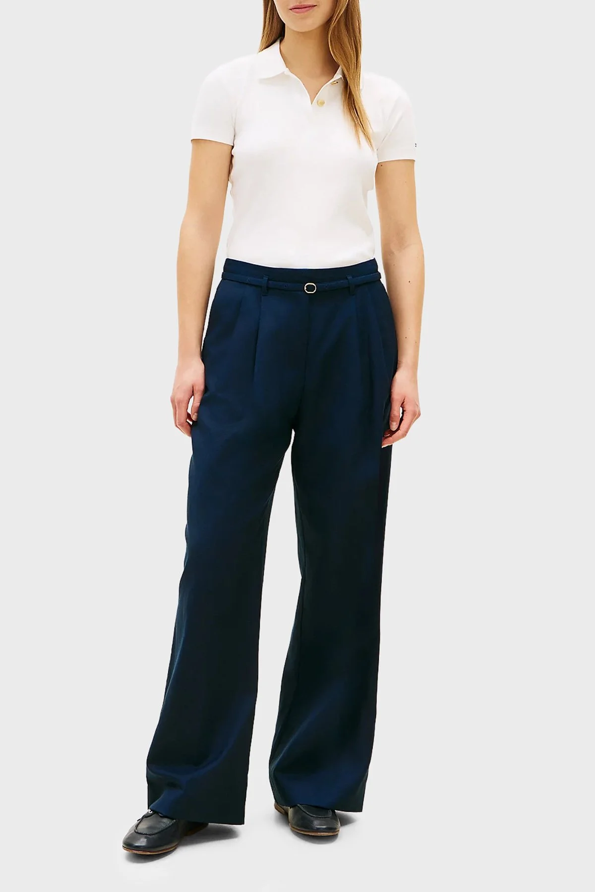 Tommy Hilfiger Keten Karışımlı Wide Leg Fit Yüksek Bel Kadın Pantolon WW0WW48884 C1G LACİVERT - 2
