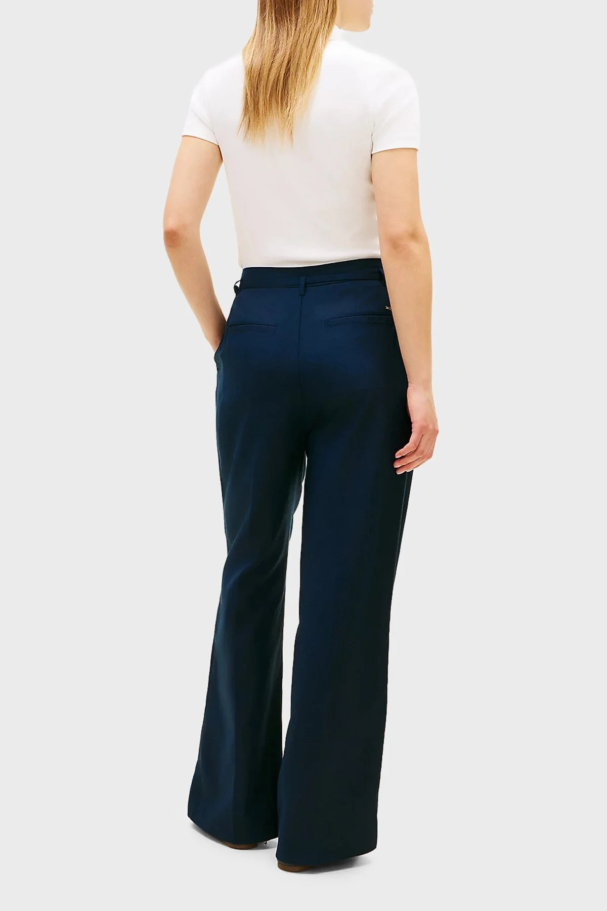 Tommy Hilfiger Keten Karışımlı Wide Leg Fit Yüksek Bel Kadın Pantolon WW0WW48884 C1G LACİVERT - 3