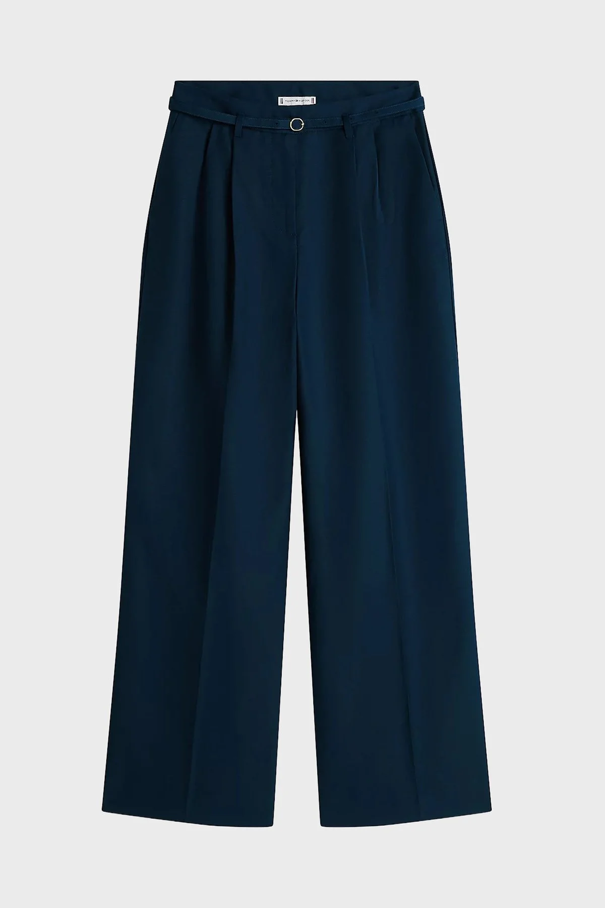 Tommy Hilfiger Keten Karışımlı Wide Leg Fit Yüksek Bel Kadın Pantolon WW0WW48884 C1G LACİVERT - 4