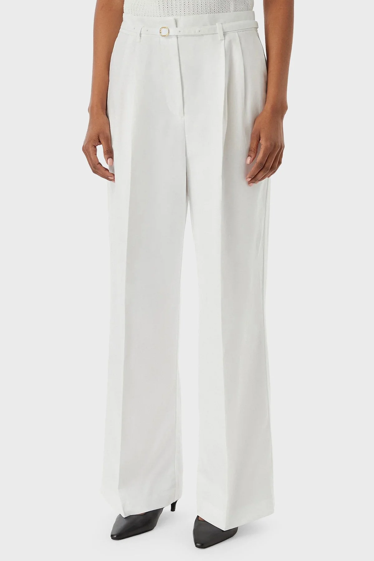 Tommy Hilfiger Keten Karışımlı Wide Leg Fit Yüksek Bel Kadın Pantolon WW0WW48884 YCF BEYAZ - 1