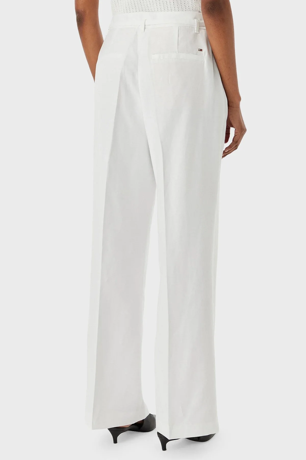 Tommy Hilfiger Keten Karışımlı Wide Leg Fit Yüksek Bel Kadın Pantolon WW0WW48884 YCF BEYAZ - 3