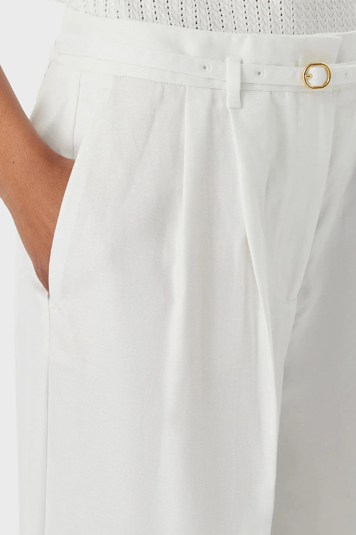 Tommy Hilfiger Keten Karışımlı Wide Leg Fit Yüksek Bel Kadın Pantolon WW0WW48884 YCF BEYAZ - 4