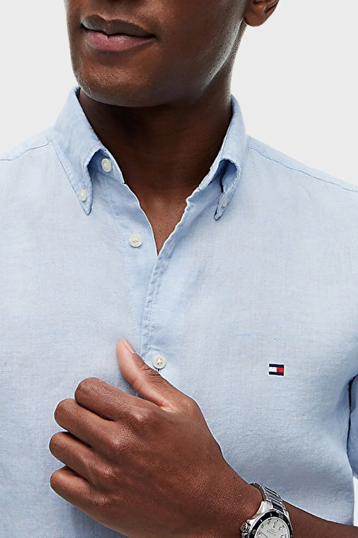 Tommy Hilfiger Keten Regular Fit Uzun Kollu Erkek Gömlek MW0MW41530 C1O AÇIK MAVİ - 4