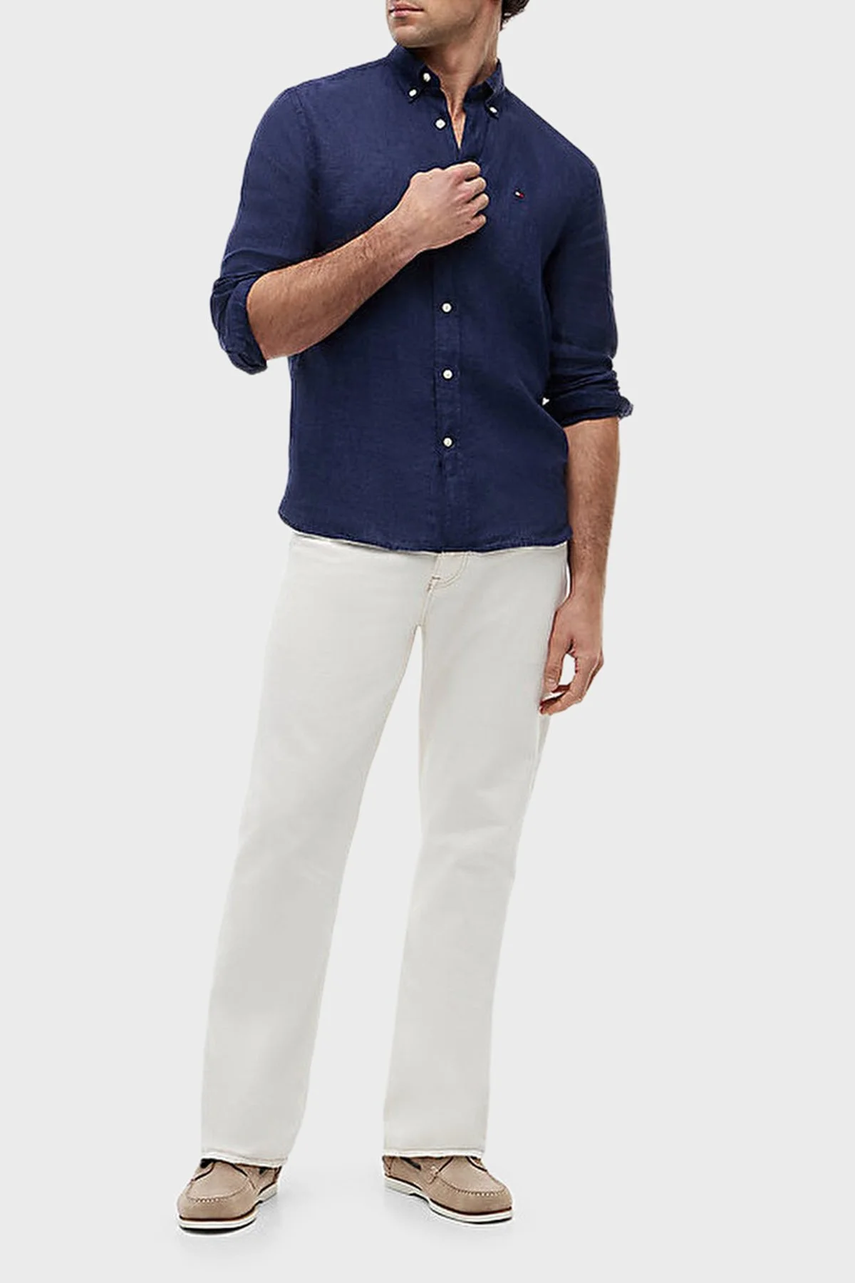 Tommy Hilfiger Keten Regular Fit Uzun Kollu Erkek Gömlek MW0MW41530 DCC LACİVERT - 2