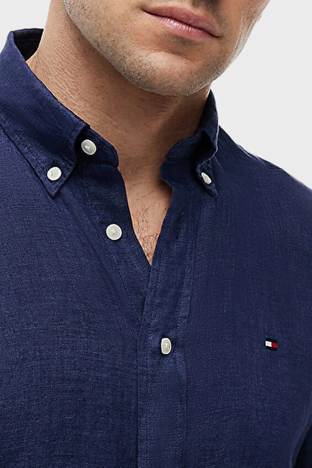 Tommy Hilfiger Keten Regular Fit Uzun Kollu Erkek Gömlek MW0MW41530 DCC LACİVERT - 4