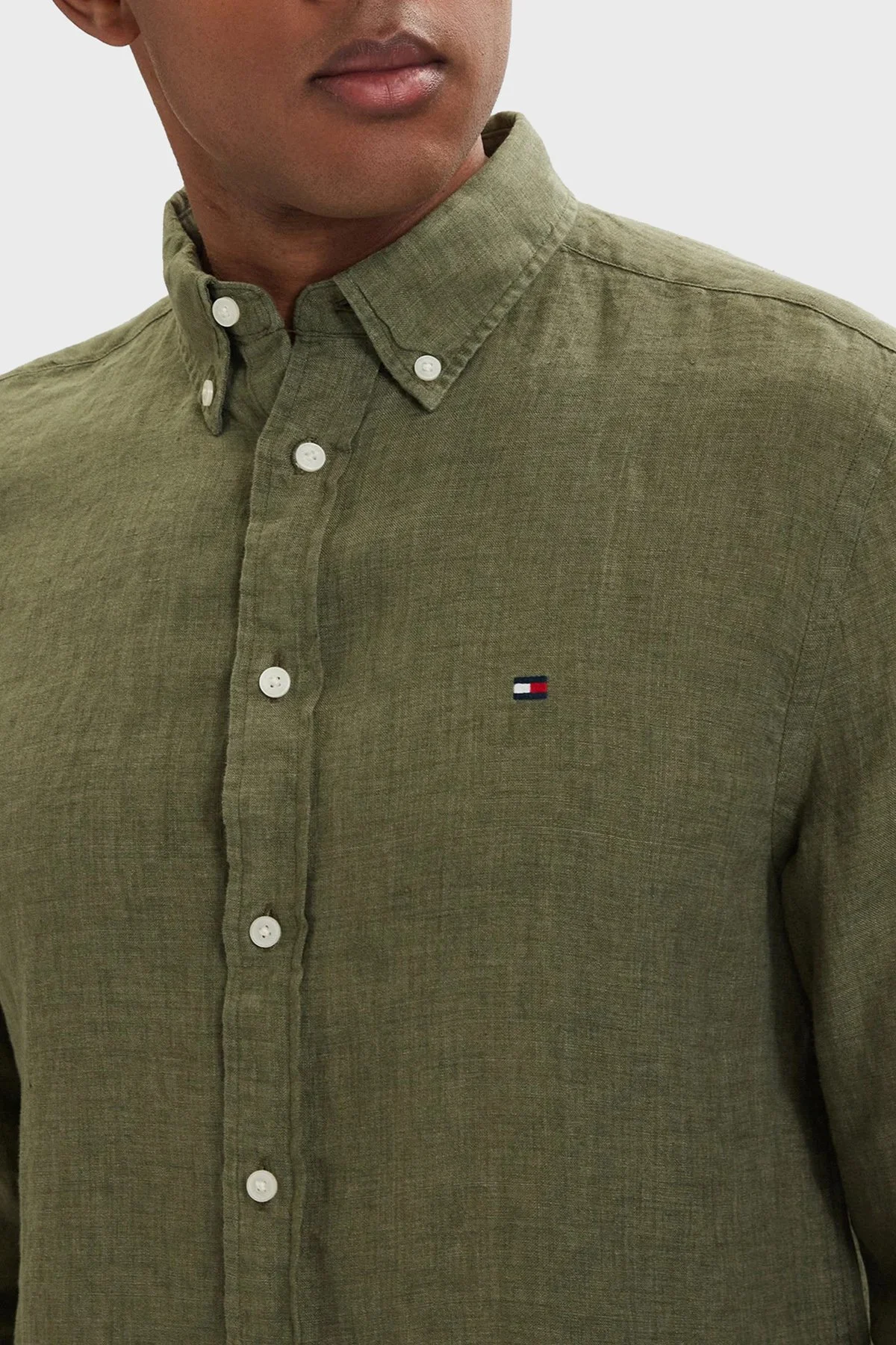 Tommy Hilfiger Keten Regular Fit Uzun Kollu Erkek Gömlek MW0MW41530 MSX YEŞİL - 4
