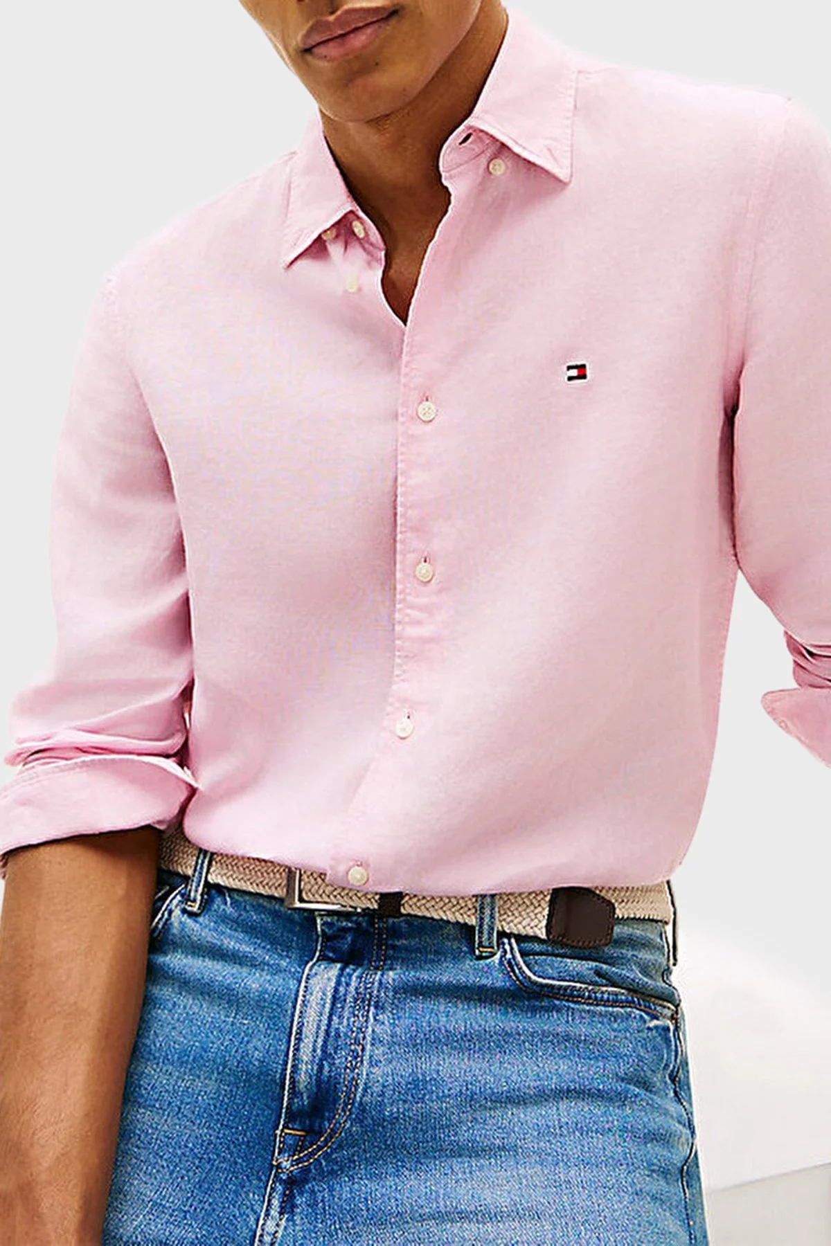 Tommy Hilfiger Keten Regular Fit Uzun Kollu Erkek Gömlek MW0MW41530 TOL PEMBE - 2