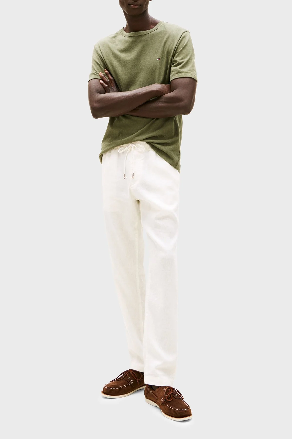 Tommy Hilfiger Keten ve Pamuk Karışımlı Regular Fit Bisiklet Yaka Erkek T Shirt MW0MW38637 PLI YEŞİL - 6