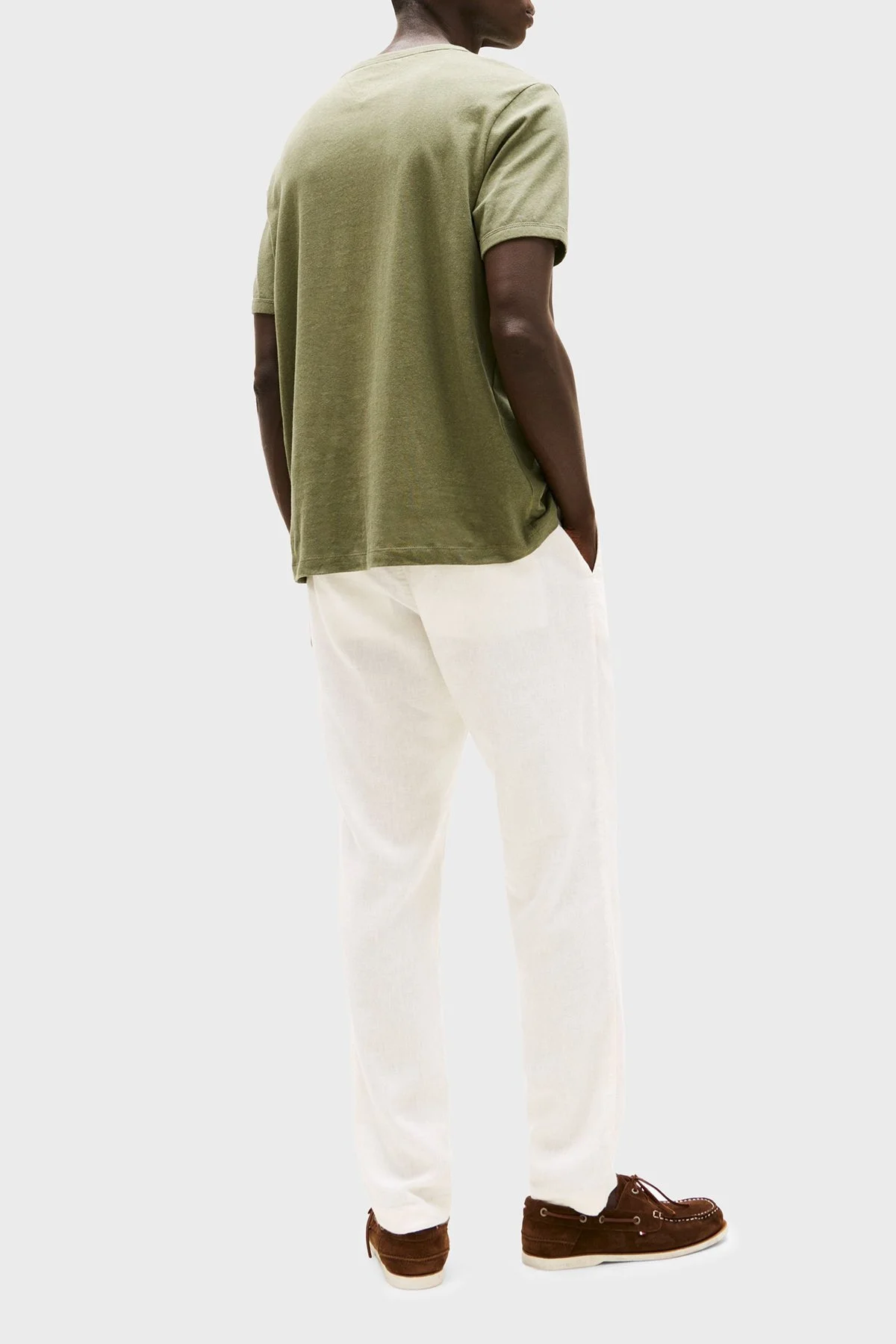 Tommy Hilfiger Keten ve Pamuk Karışımlı Regular Fit Bisiklet Yaka Erkek T Shirt MW0MW38637 PLI YEŞİL - 7