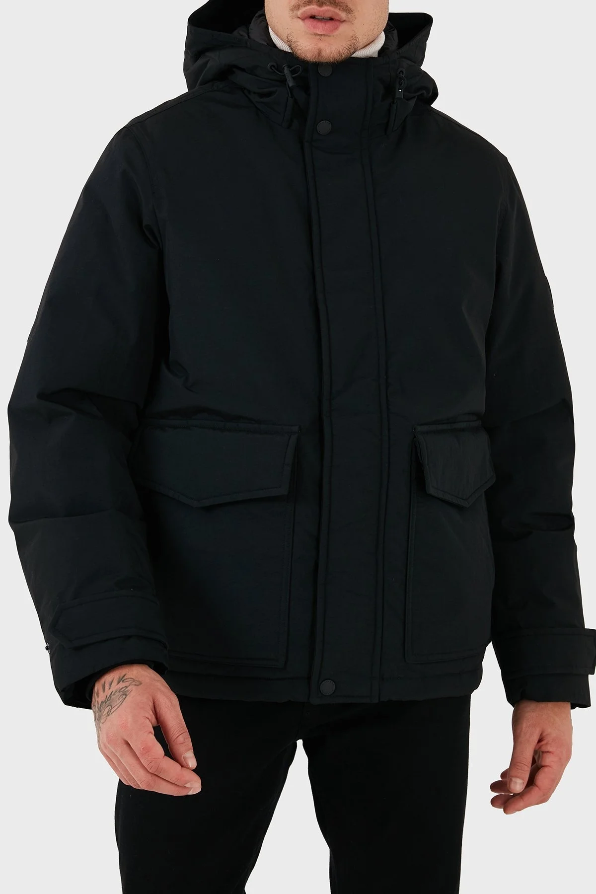 Tommy Hilfiger Kuş Tüyü Dolgulu Regular Fit Kapüşonlu Erkek Mont MW0MW3659 BDS SİYAH - 11