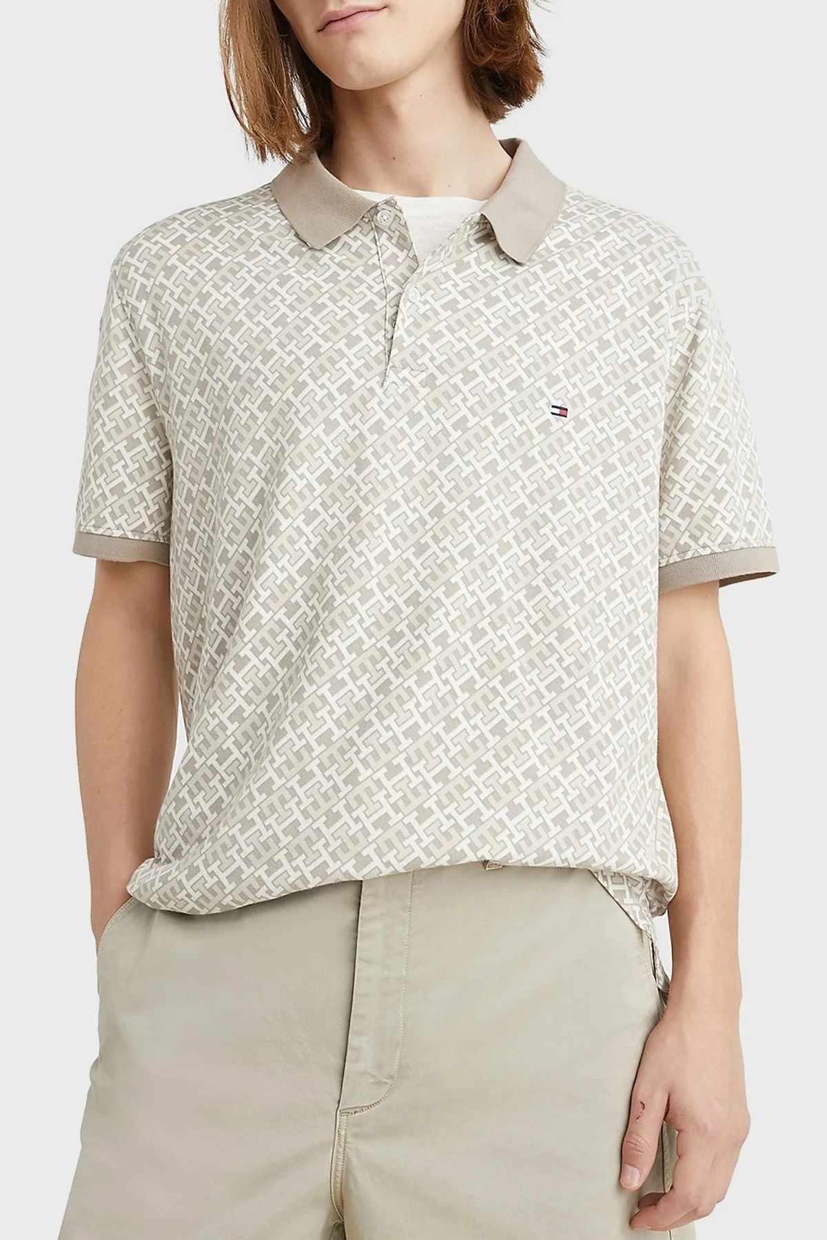 Tommy Hilfiger Logo Baskılı % 100 Pamuk Regular Fit Erkek Polo T Shirt MW0MW30806 AEP BEJ - 1