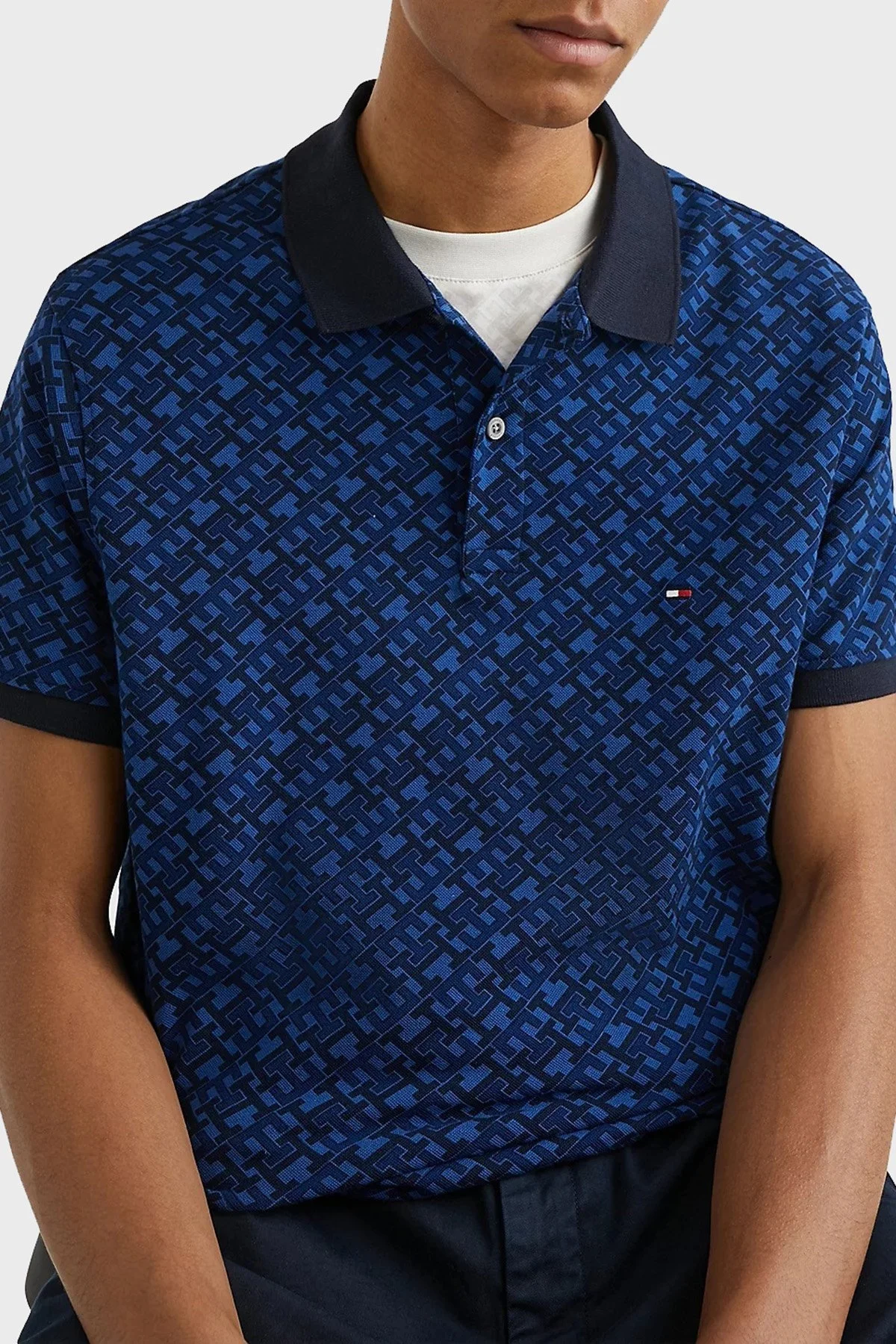 Tommy Hilfiger Logo Baskılı % 100 Pamuk Regular Fit Erkek Polo T Shirt MW0MW30806 DW5 LACİVERT - 4