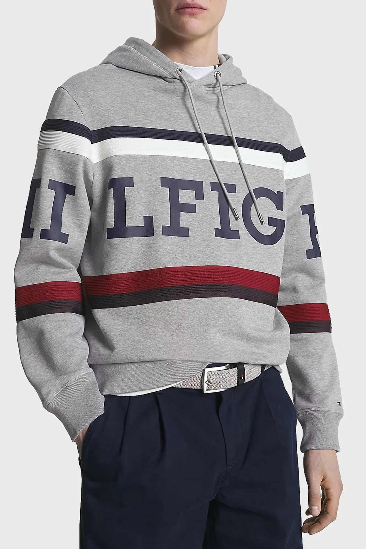 Tommy Hilfiger Logo Baskılı Organik Pamuk Kapüşonlu Erkek Sweat MW0MW31489 P01 GRİ - 1