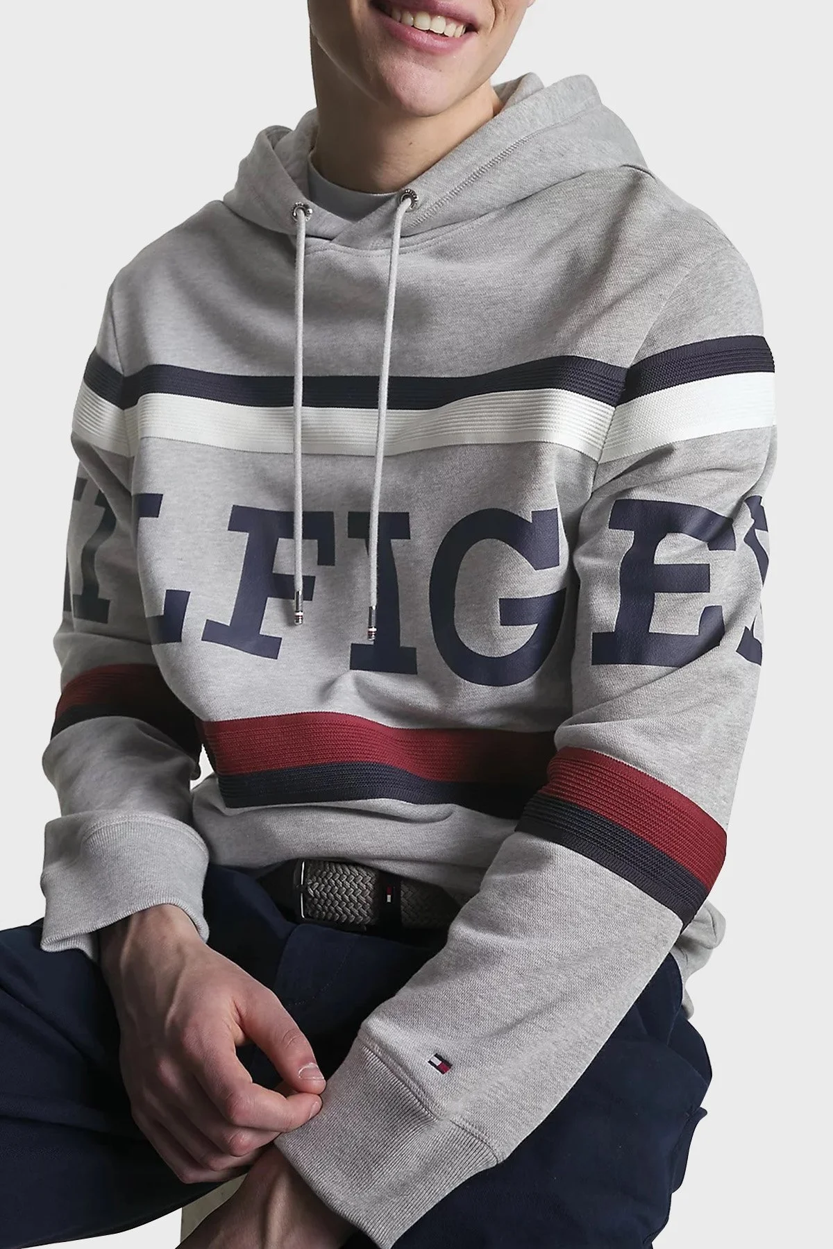 Tommy Hilfiger Logo Baskılı Organik Pamuk Kapüşonlu Erkek Sweat MW0MW31489 P01 GRİ - 4