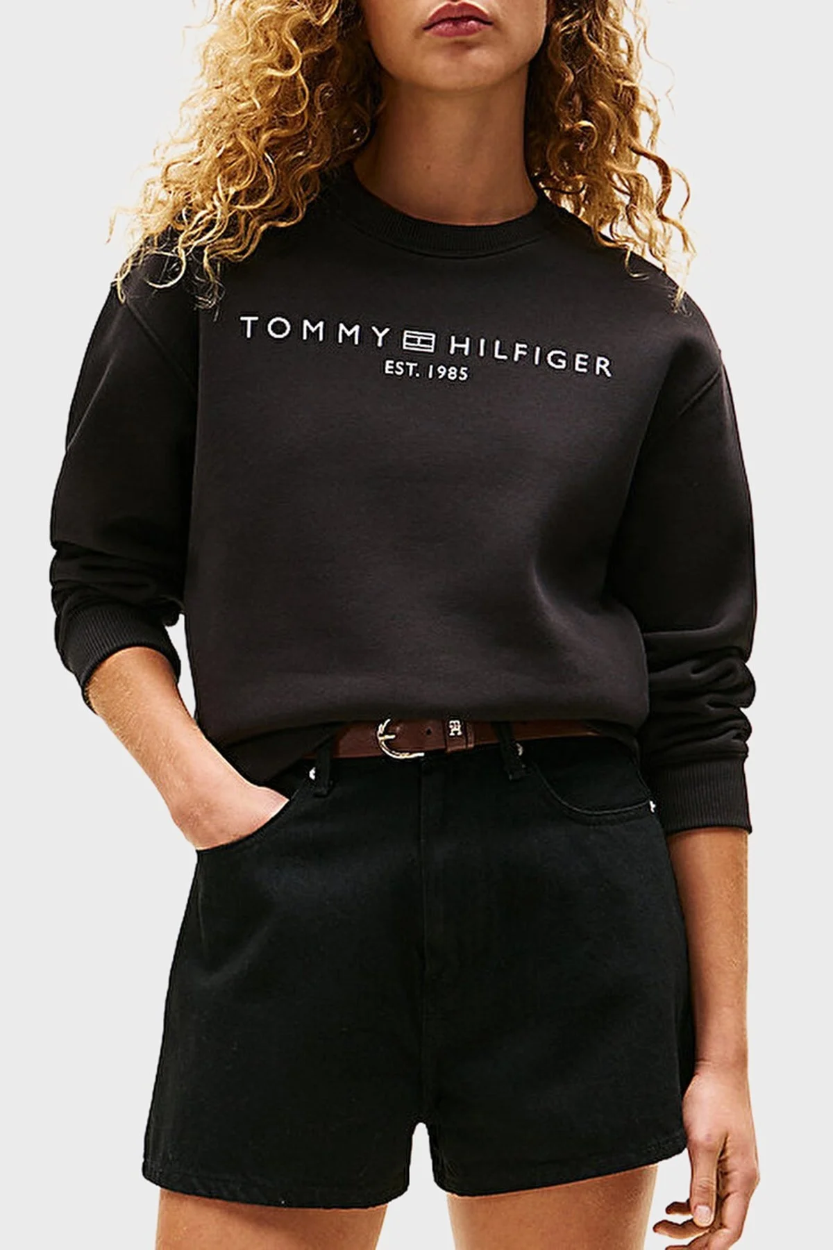 Tommy Hilfiger Logo Baskılı Regular Fit Bisiklet Yaka Bayan Sweat WW0WW39791 BDS SİYAH - 1