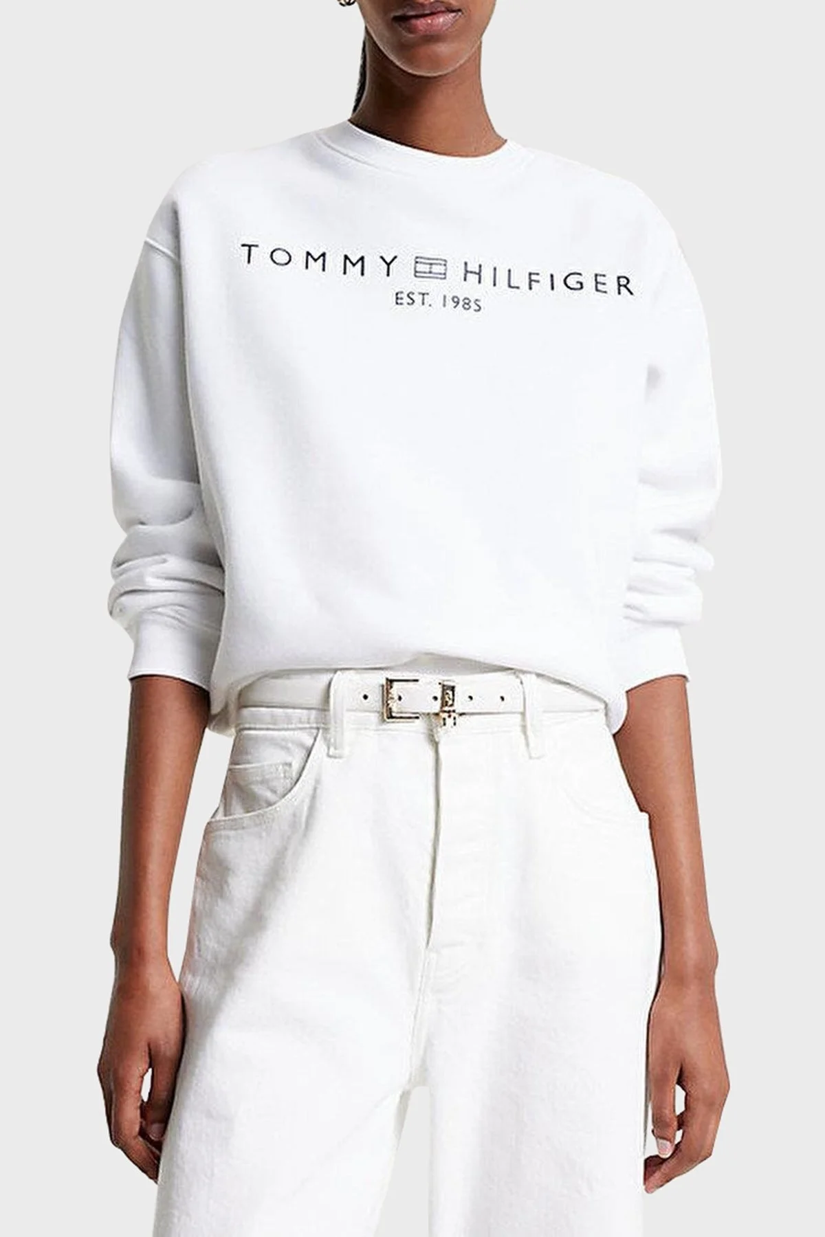 Tommy Hilfiger Logo Baskılı Regular Fit Bisiklet Yaka Bayan Sweat WW0WW39791 YCF BEYAZ - 1