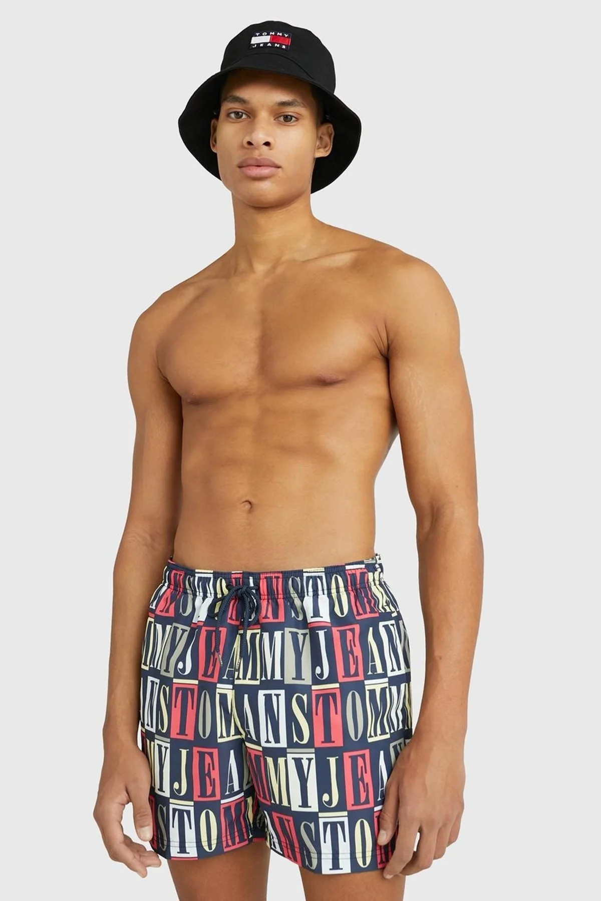 Tommy Hilfiger Logo Desen Baskılı Belden Bağlamalı Cepli Slim Fit Erkek Mayo Short UM0UM02759 0GL SİYAH - 7