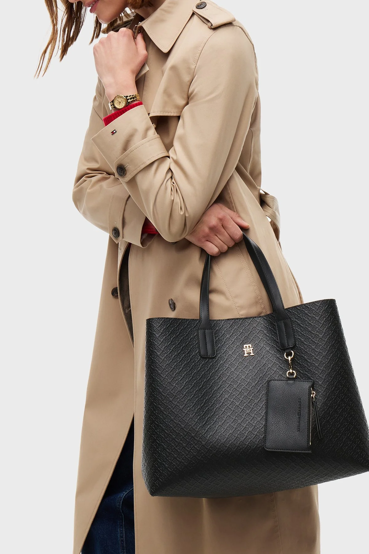 Tommy Hilfiger Logo Desenli Çıkarılabilir Askılı Kadın Çanta AW0AW18923 BDS Siyah - 2