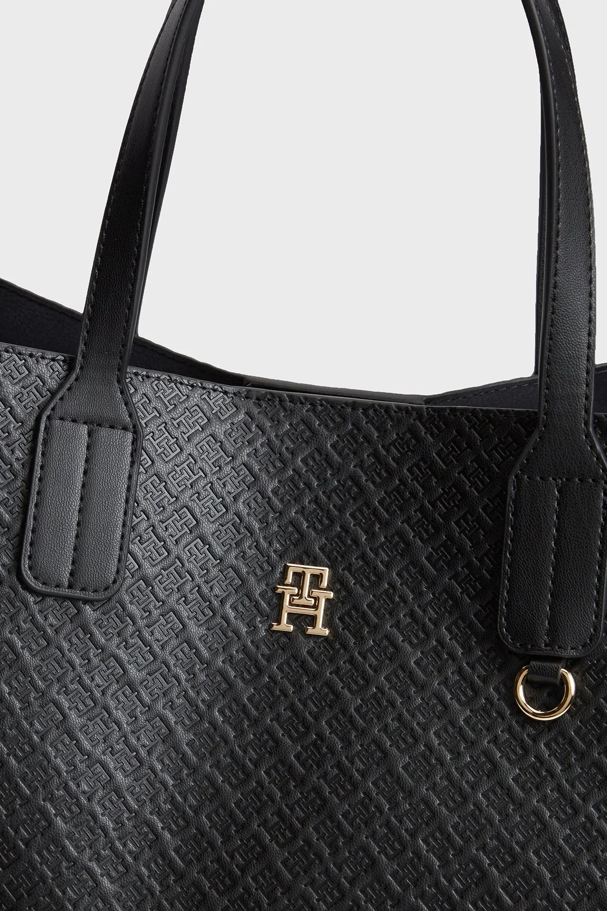 Tommy Hilfiger Logo Desenli Çıkarılabilir Askılı Kadın Çanta AW0AW18923 BDS Siyah - 3