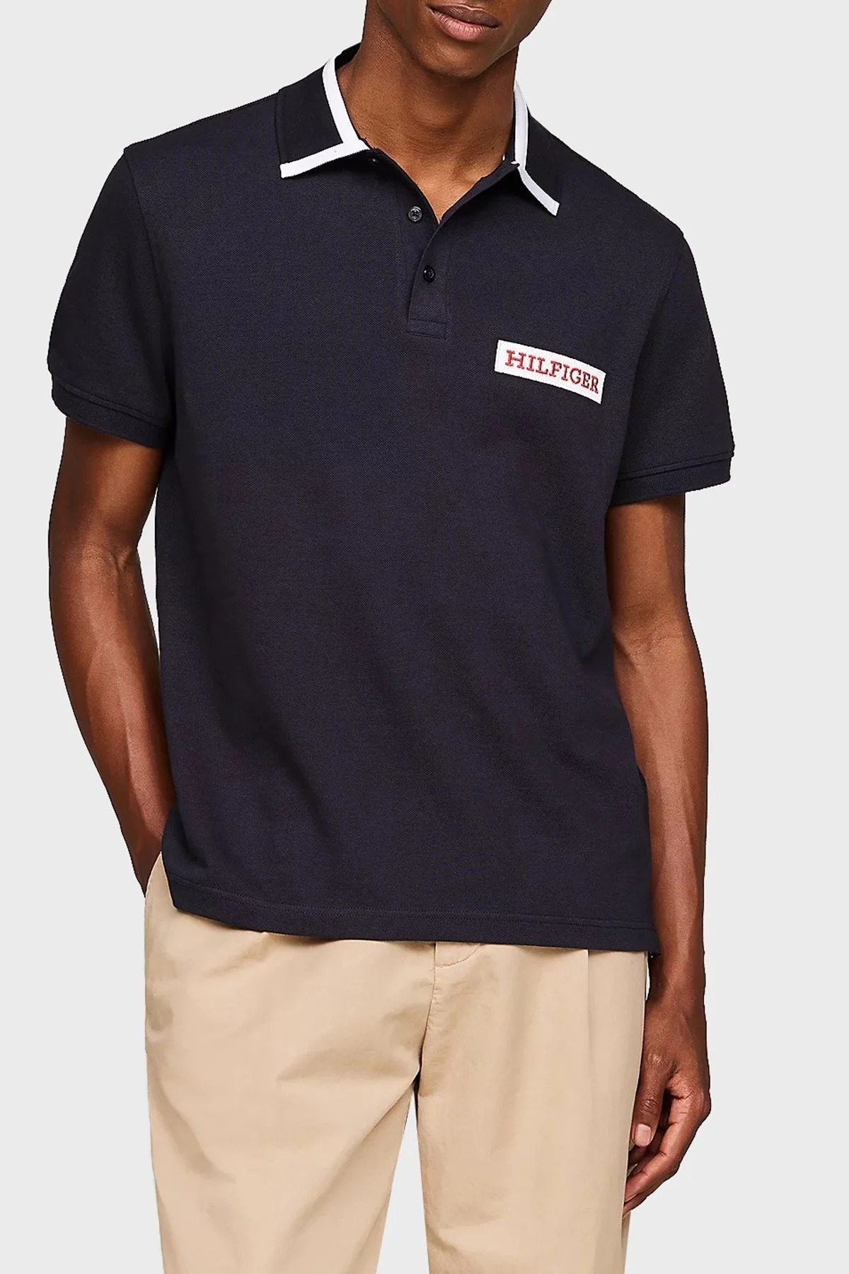Tommy Hilfiger Logo İşlemeli Pamuk Karışımlı Regular Fit Erkek Polo Yaka T Shirt MW0MW34786 DW5 LACİVERT - 1