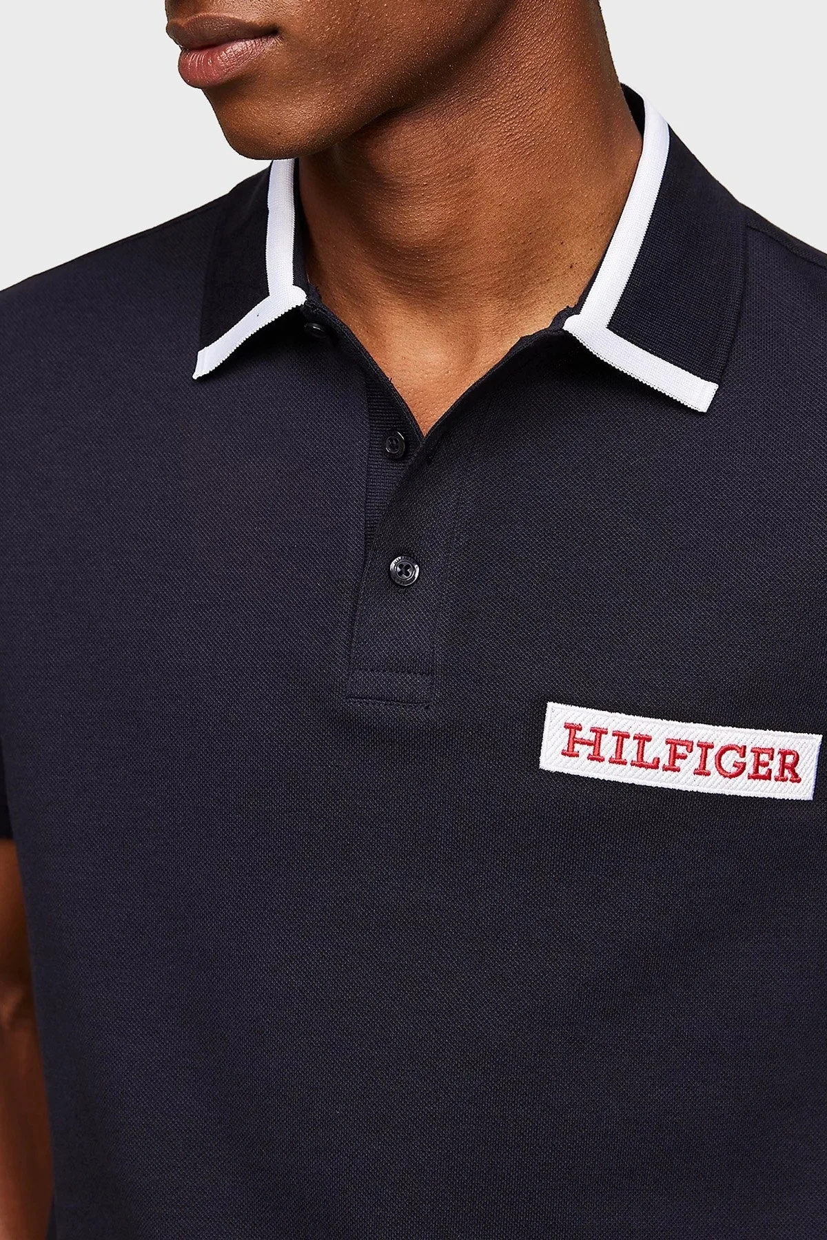 Tommy Hilfiger Logo İşlemeli Pamuk Karışımlı Regular Fit Erkek Polo Yaka T Shirt MW0MW34786 DW5 LACİVERT - 4