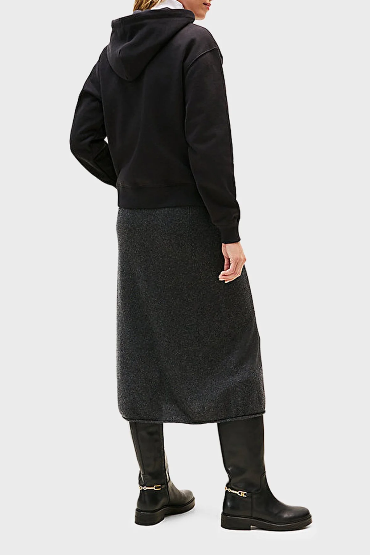 Tommy Hilfiger Logo İşlemeli Regular Fit Kapüşonlu Bayan Sweat WW0WW43598 BDS SİYAH - 3