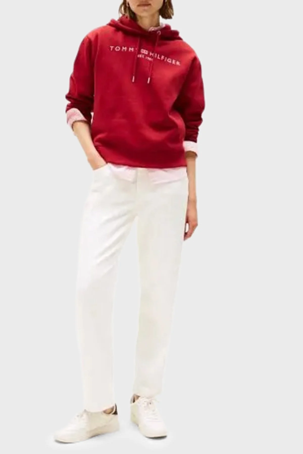 Tommy Hilfiger Logo İşlemeli Regular Fit Kapüşonlu Bayan Sweat WW0WW43598 XIT KIRMIZI - 2