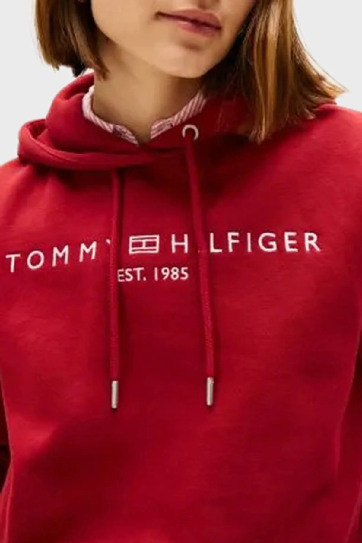 Tommy Hilfiger Logo İşlemeli Regular Fit Kapüşonlu Bayan Sweat WW0WW43598 XIT KIRMIZI - 4